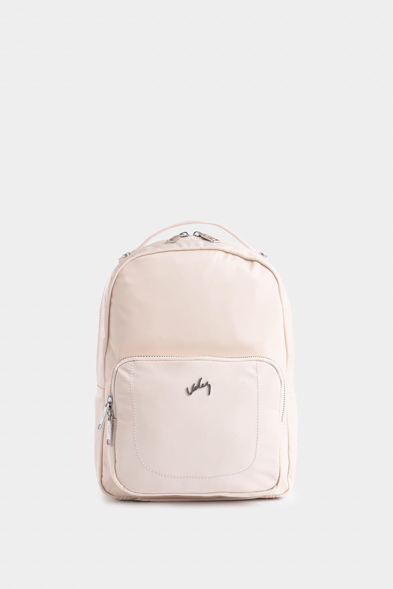 Mochila Púrpura pequeño de lona para mujer manija cuero Blanco-0