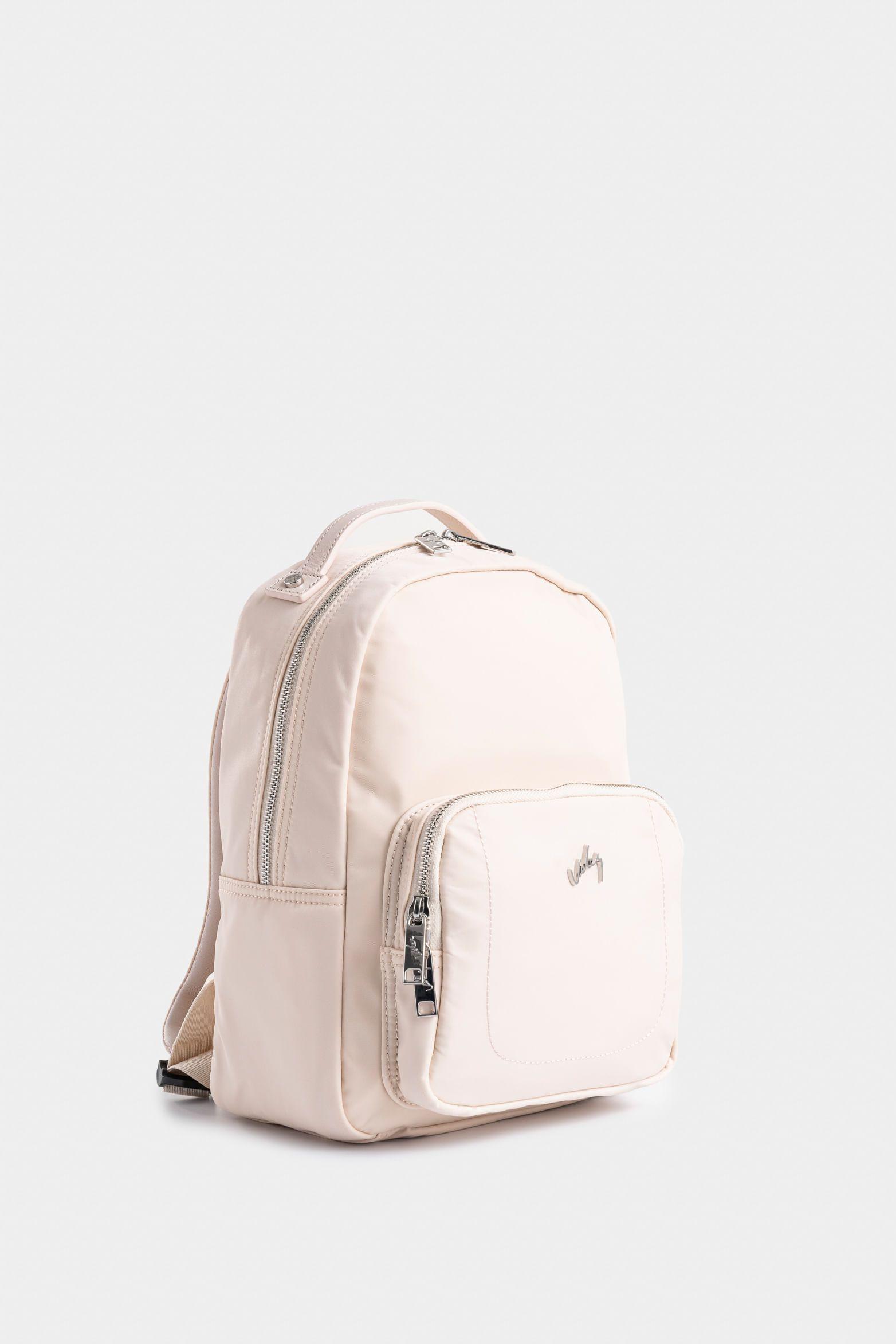 Mochila Púrpura pequeño de lona para mujer manija cuero Blanco-1