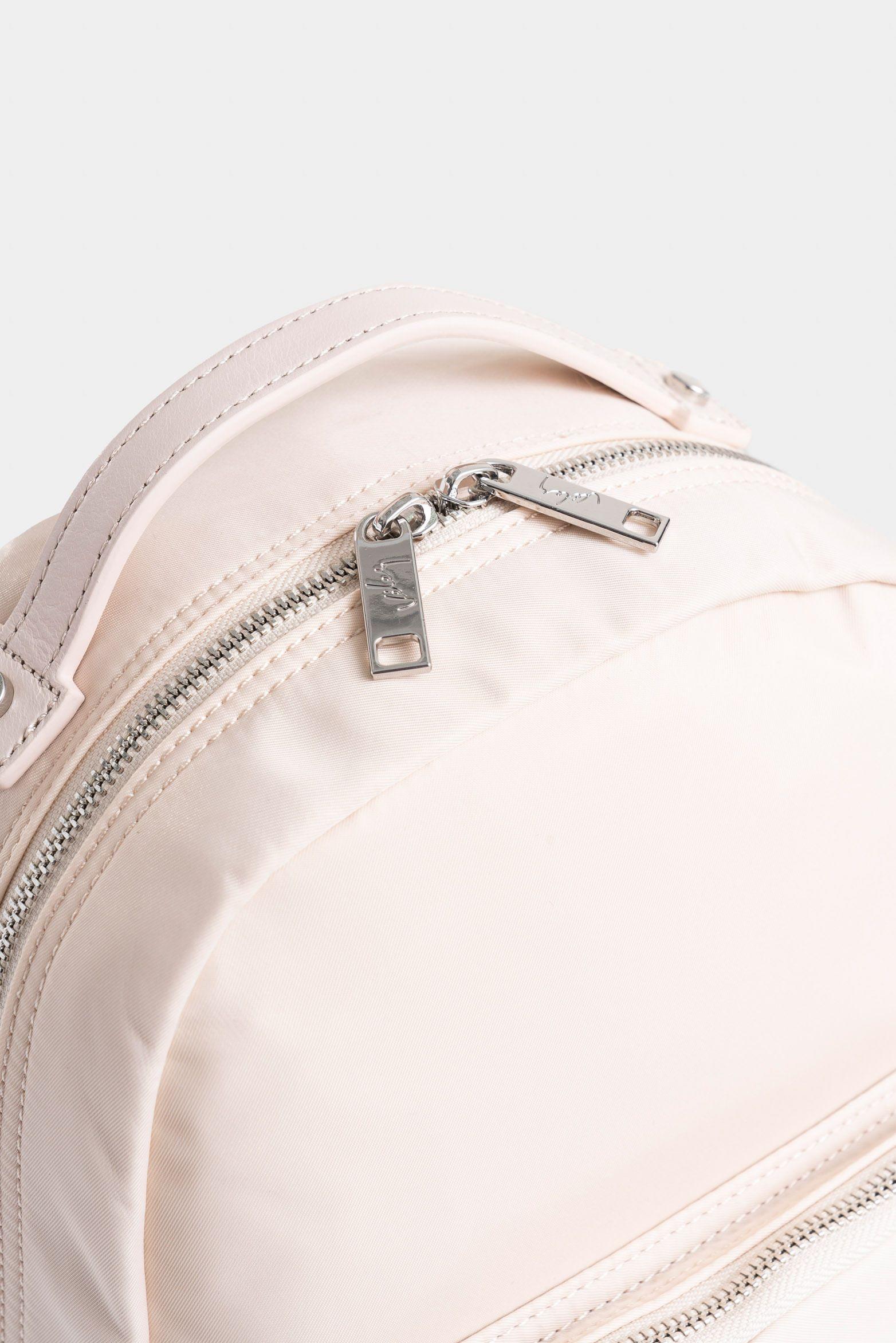 Mochila Púrpura pequeño de lona para mujer manija cuero Blanco-3