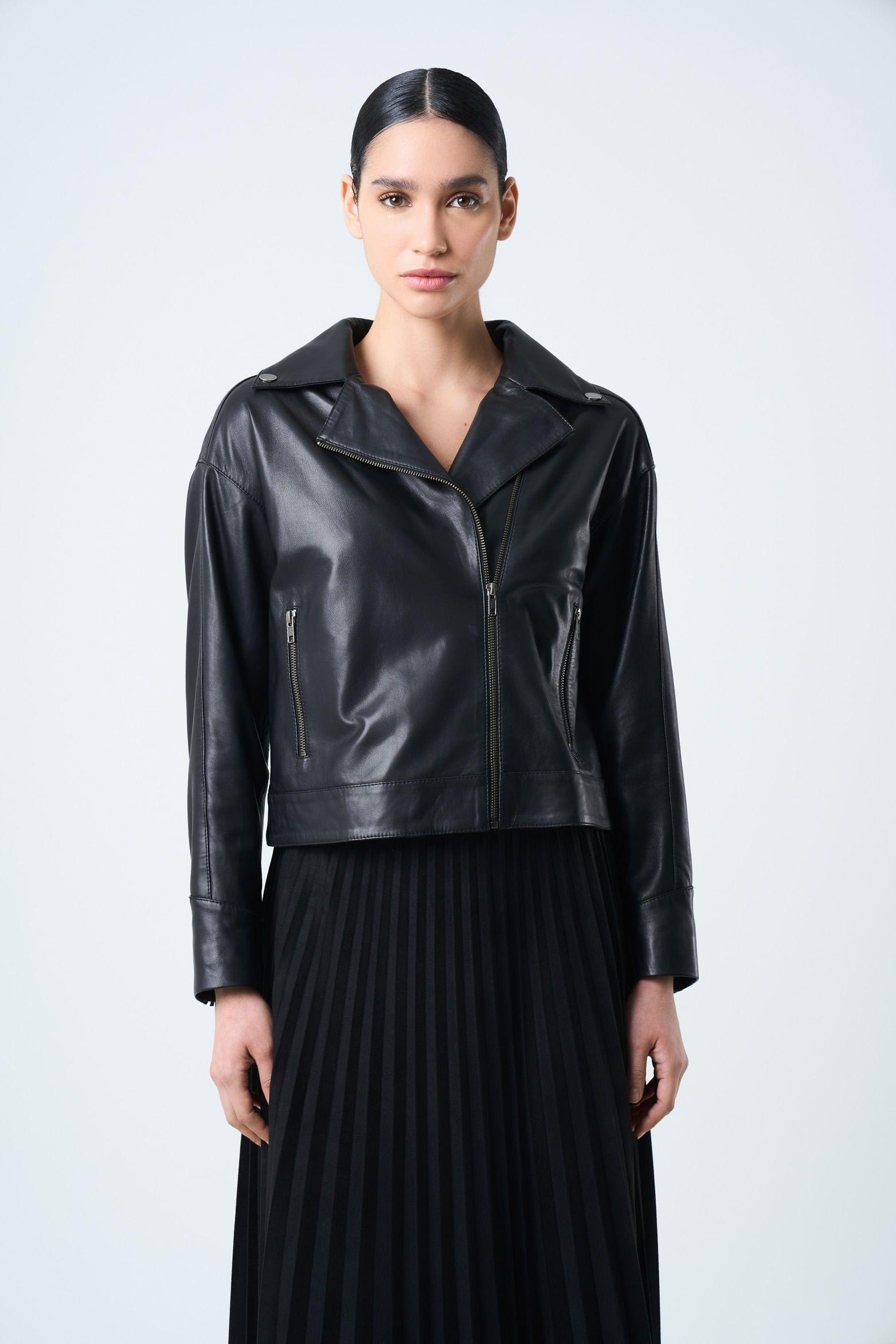 Vélez Chaqueta Lyra De Cuero Para Mujer Biker Flecos Negro-0
