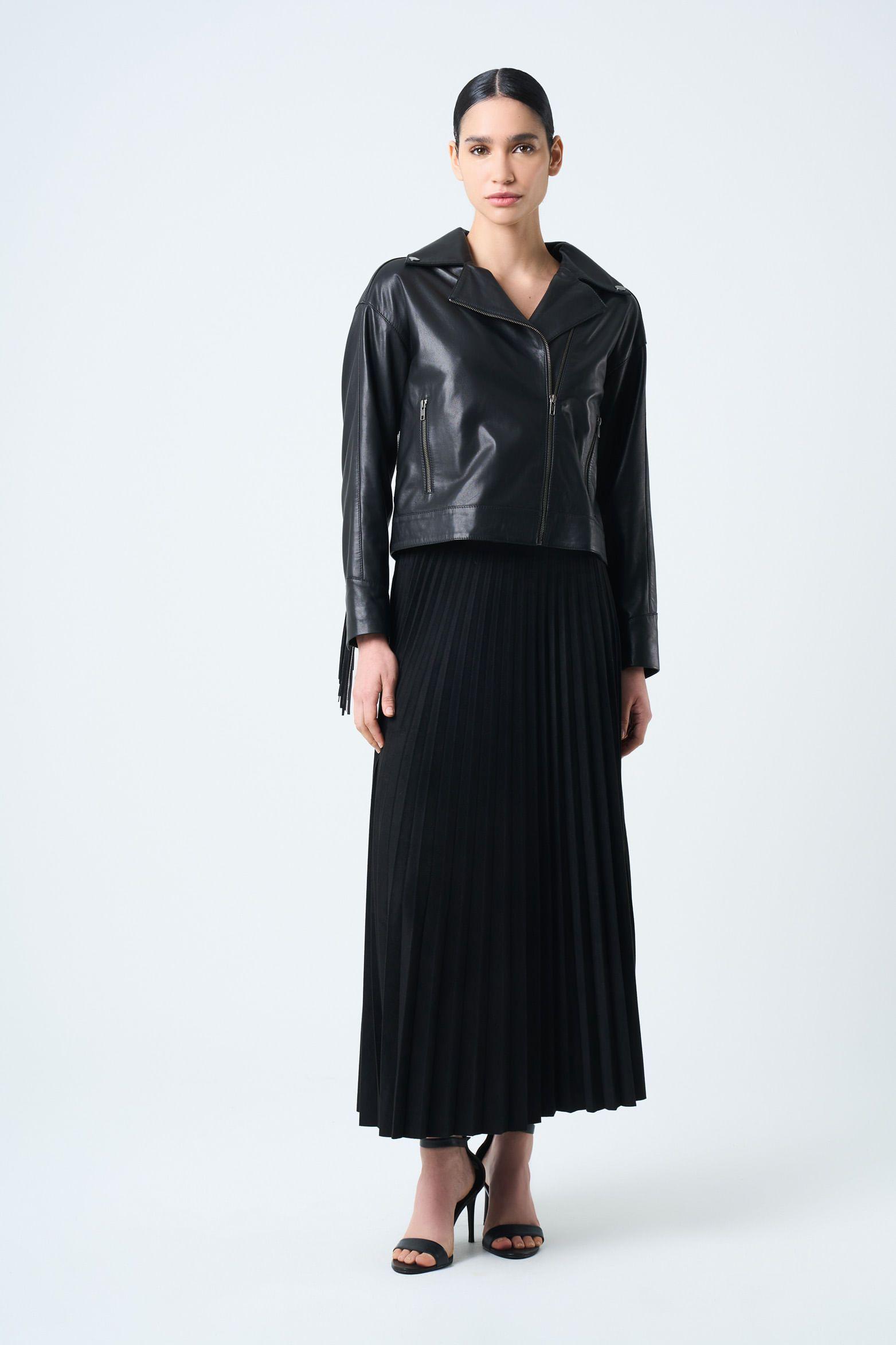 Vélez Chaqueta Lyra De Cuero Para Mujer Biker Flecos Negro-3