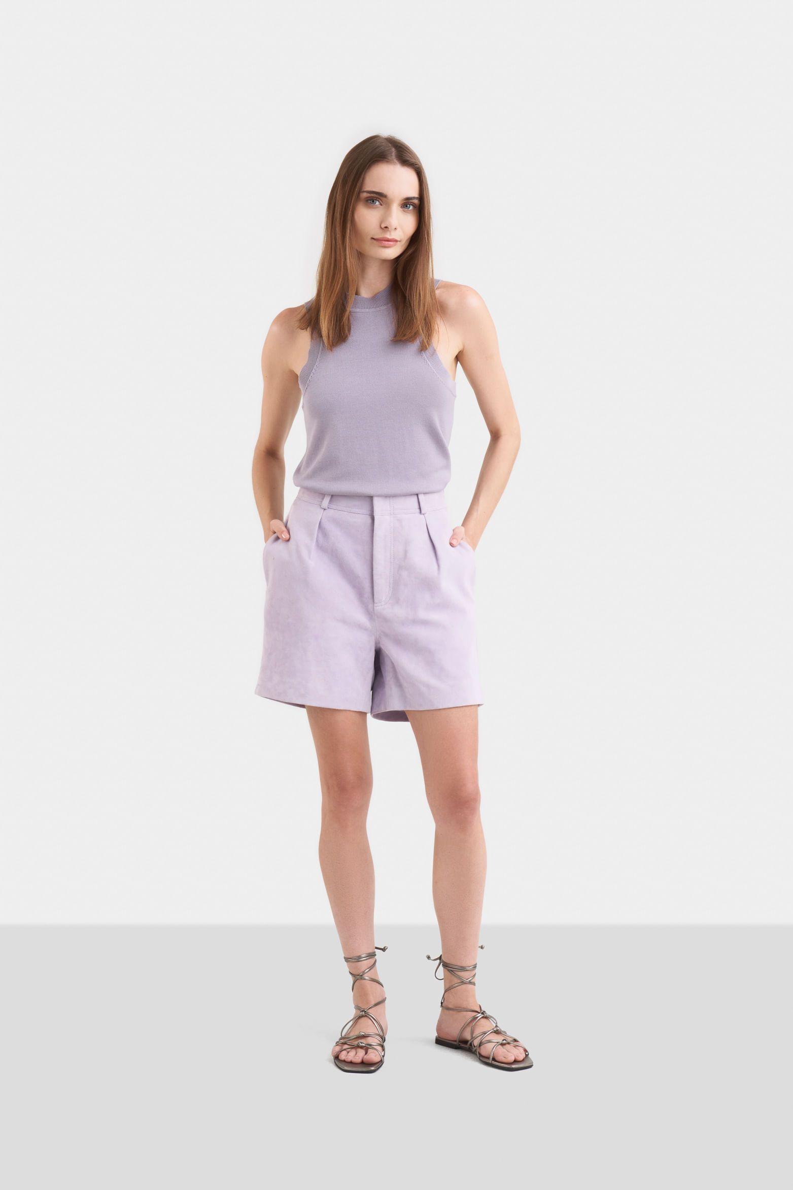 Short ciboria de cuero gamuza para mujer tiro alto lila-0