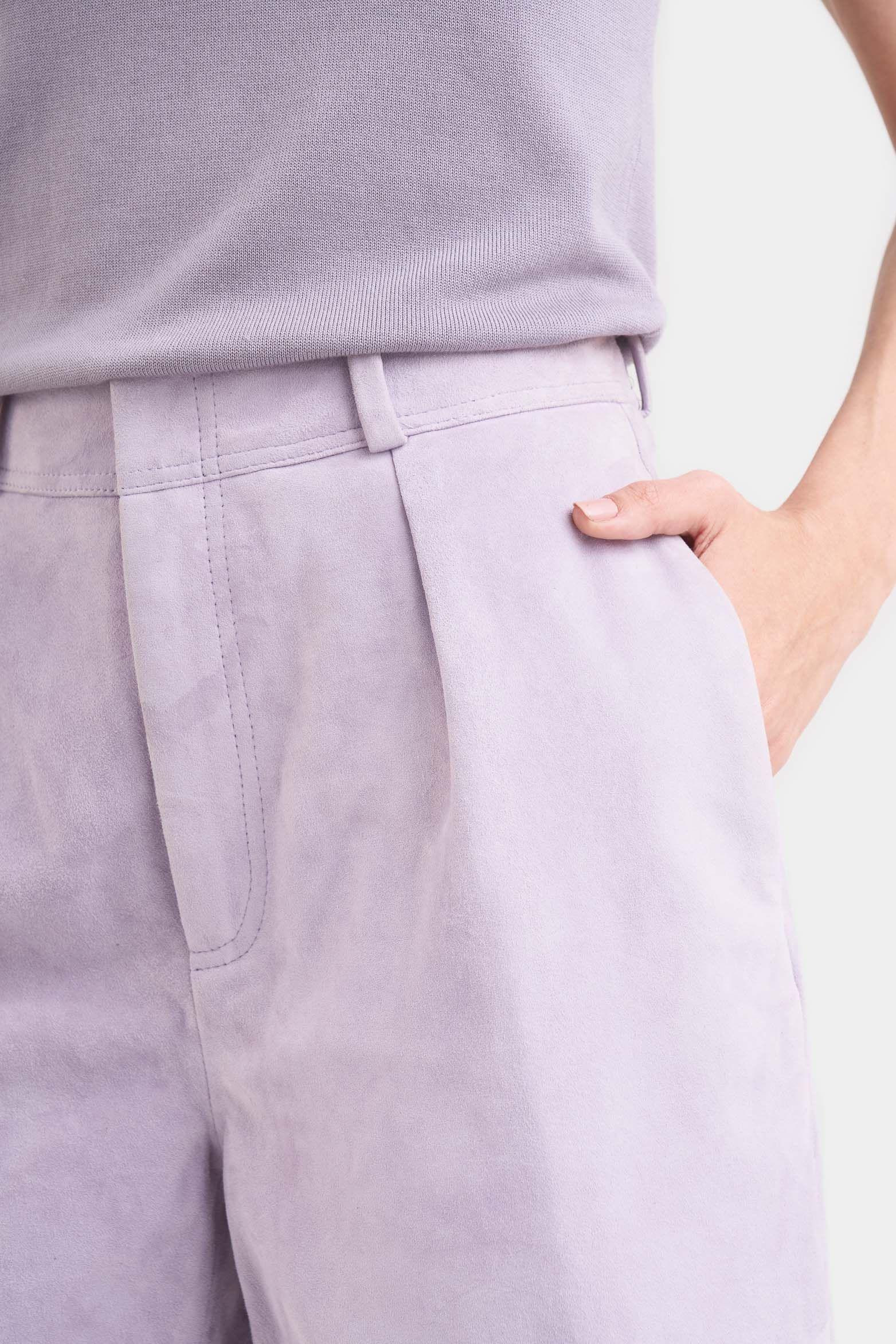 Short ciboria de cuero gamuza para mujer tiro alto lila-1
