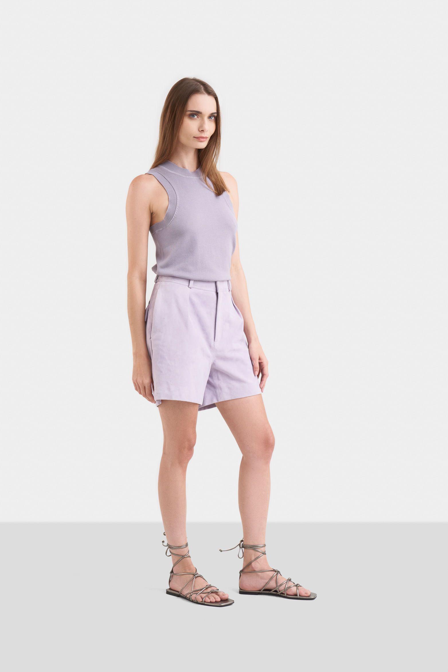 Short ciboria de cuero gamuza para mujer tiro alto lila-2