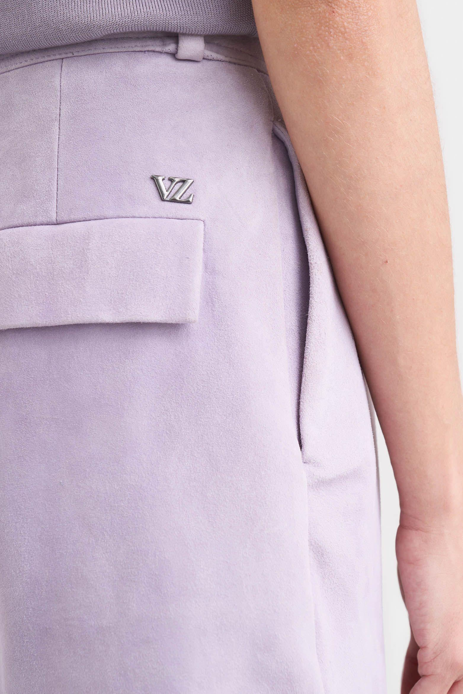 Short ciboria de cuero gamuza para mujer tiro alto lila-3