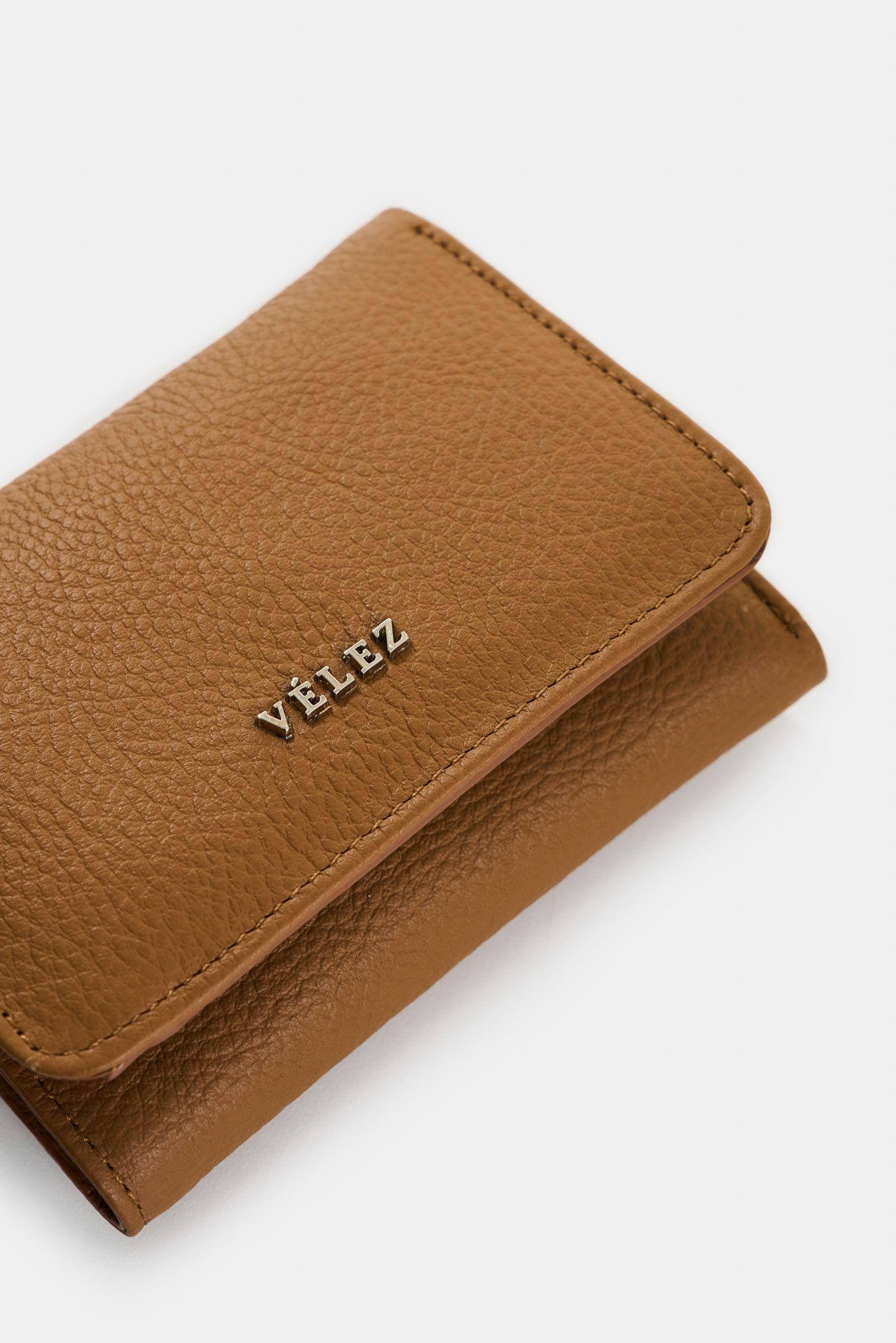 Vélez Billetera Pequeña De Cuero  Mujer Monedero Broche Miel-3