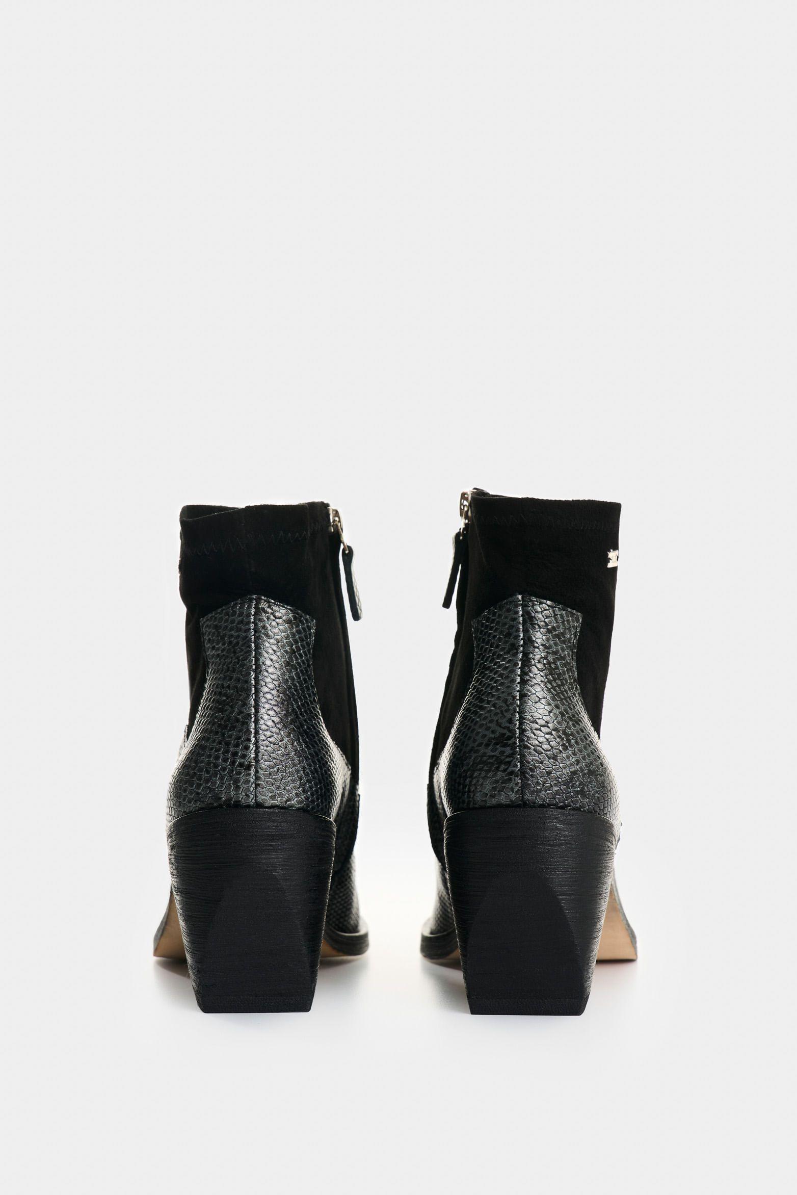 Vélez Botines Amanita De Cuero Mujer Cortes Gamuza Negro-2