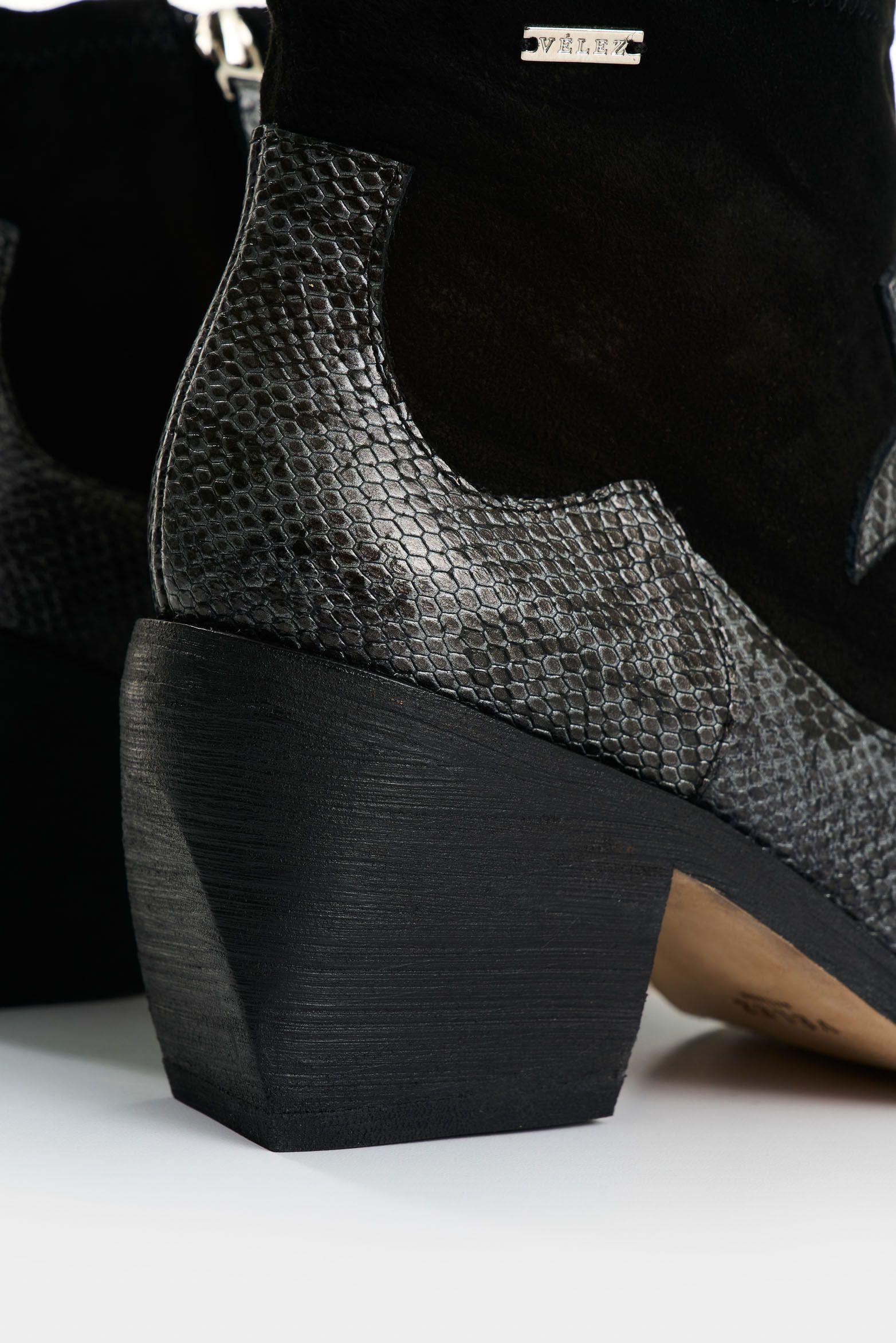 Vélez Botines Amanita De Cuero Mujer Cortes Gamuza Negro-4