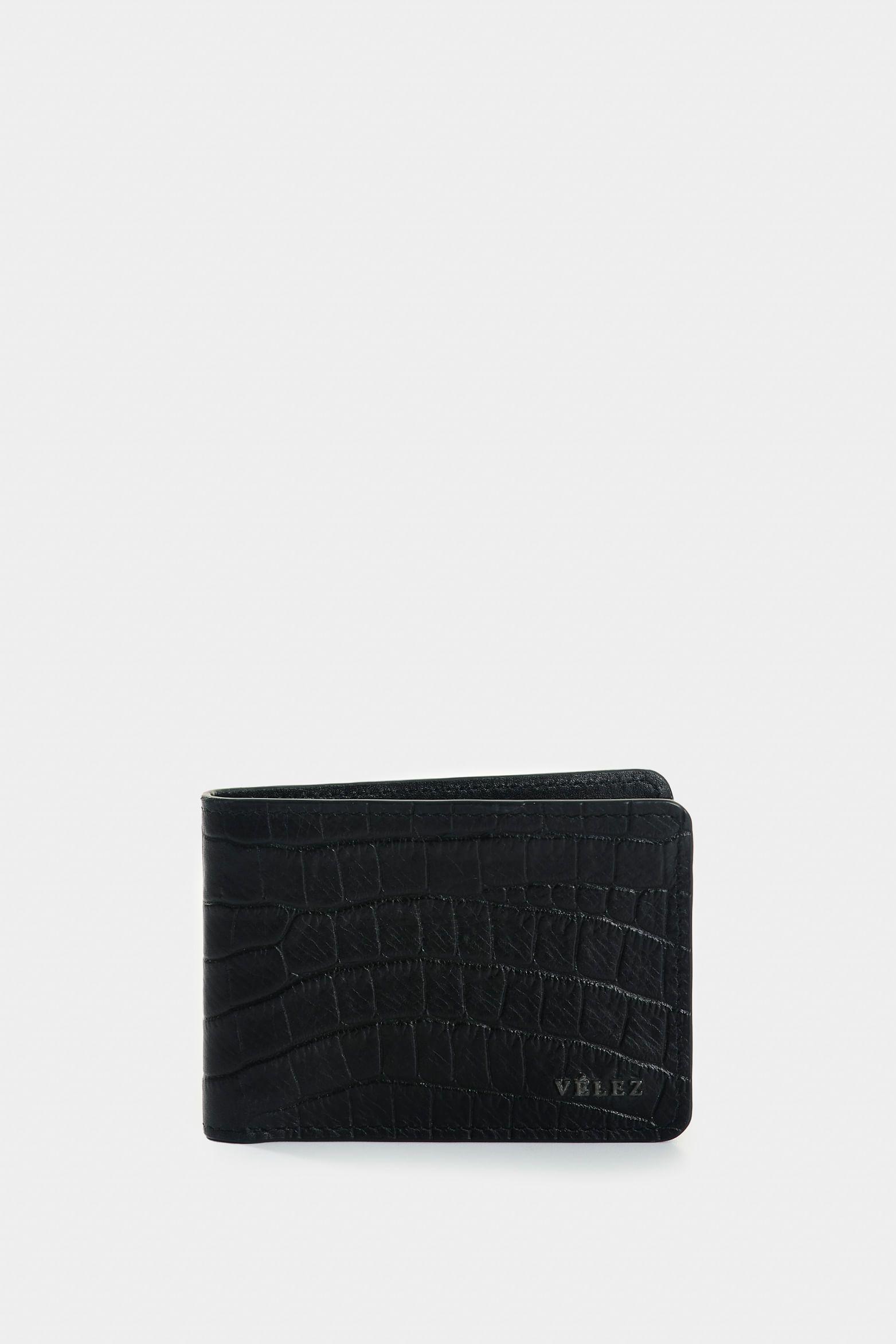 Vélez Billetera Muta De Cuero Para Hombre Textura Negro-0