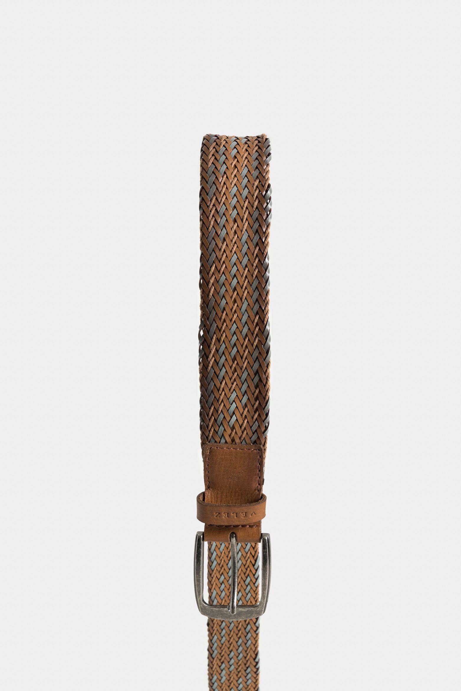 Cinturón unifaz ciruela 2 de cuero trenzado para hombre punta trapecio Miel-1