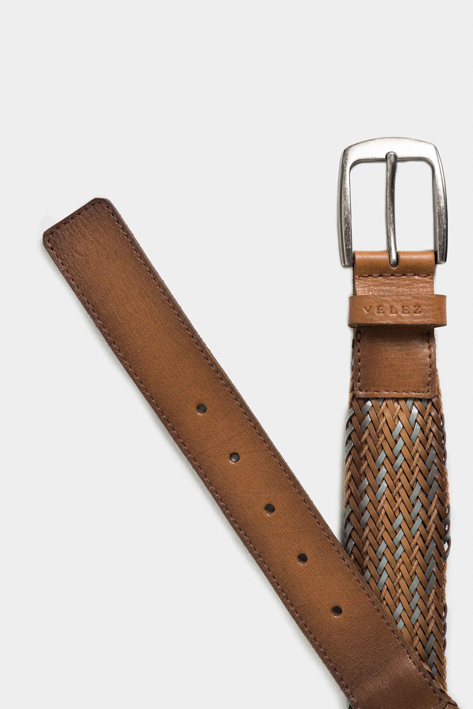 Cinturón unifaz ciruela 2 de cuero trenzado para hombre punta trapecio Miel-2