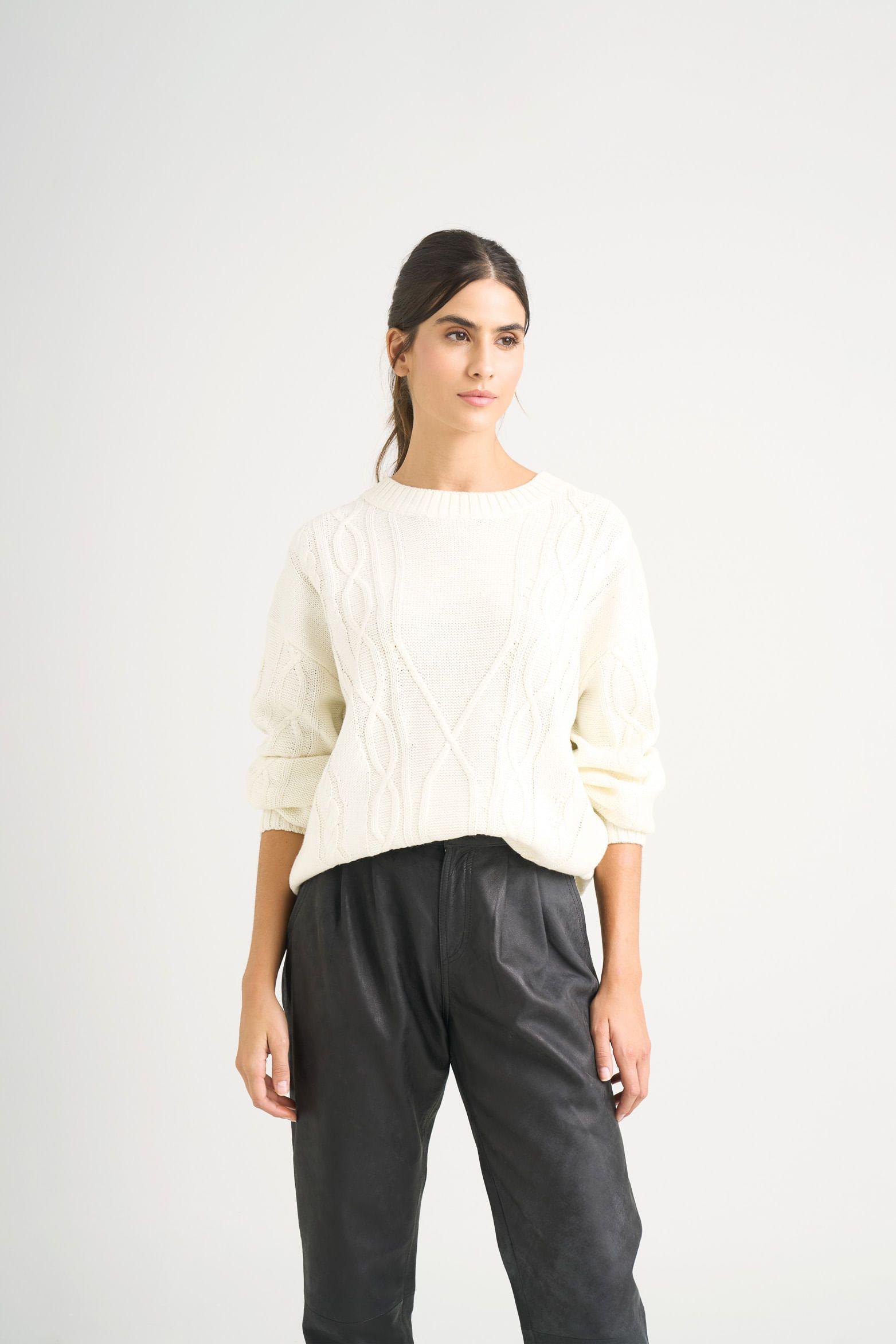 Vélez Sweater Tejido Layla Para Mujer Efecto Resinado Crema-0