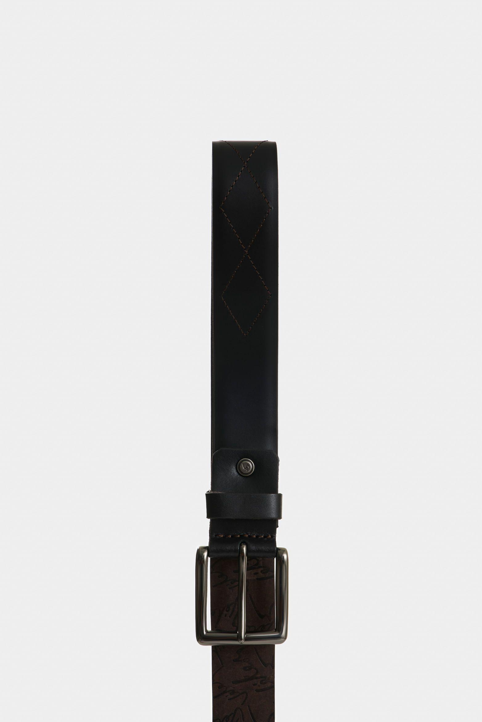 Cinturón unifaz Quilt de cuero para hombre abombado café-1