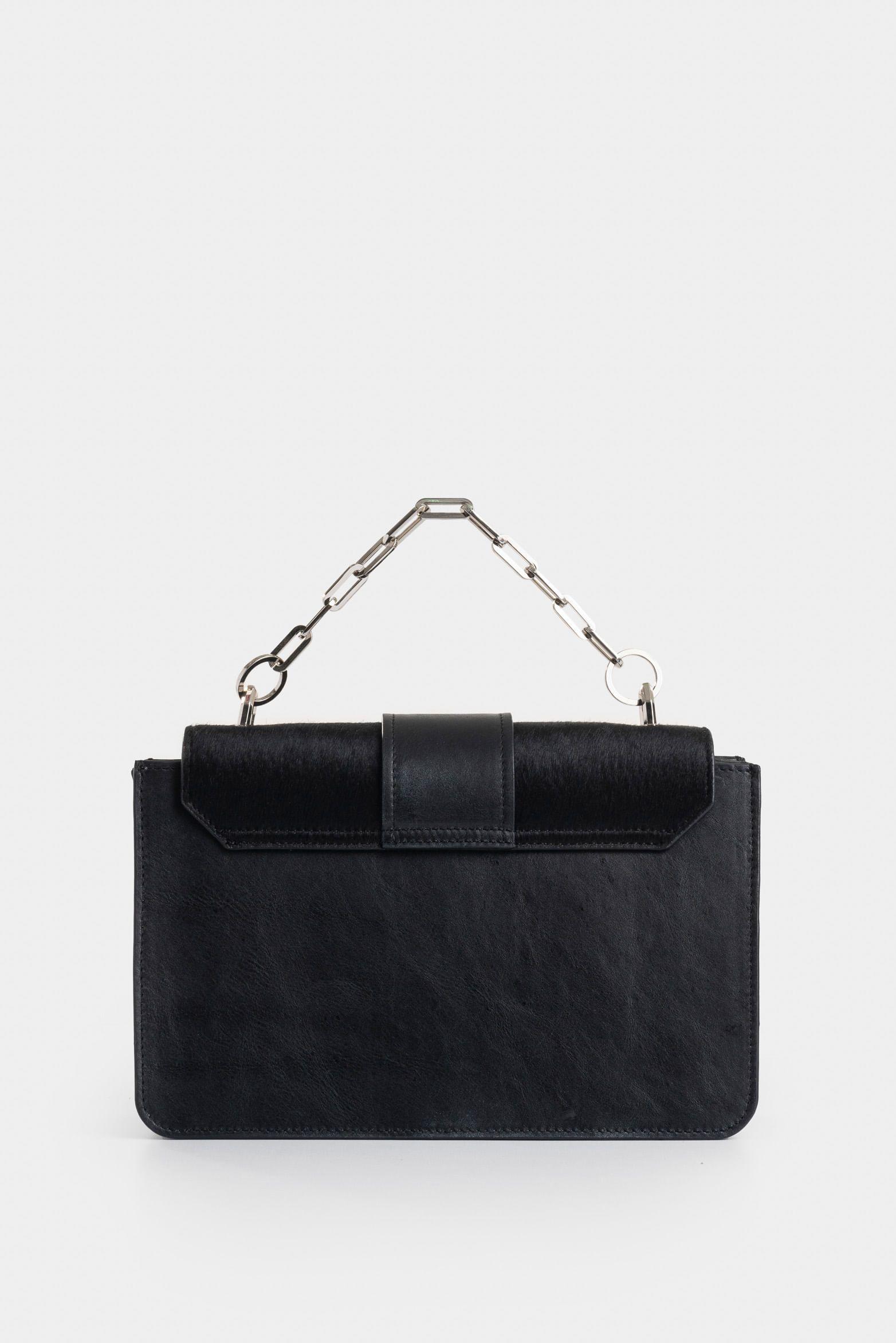 Bowling Garniel maxi de cuero pelo para mujer con cadena negro-1