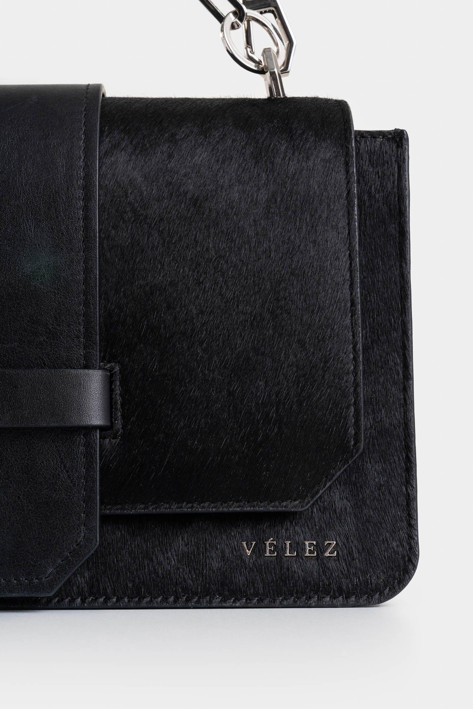 Bowling Garniel maxi de cuero pelo para mujer con cadena negro-2