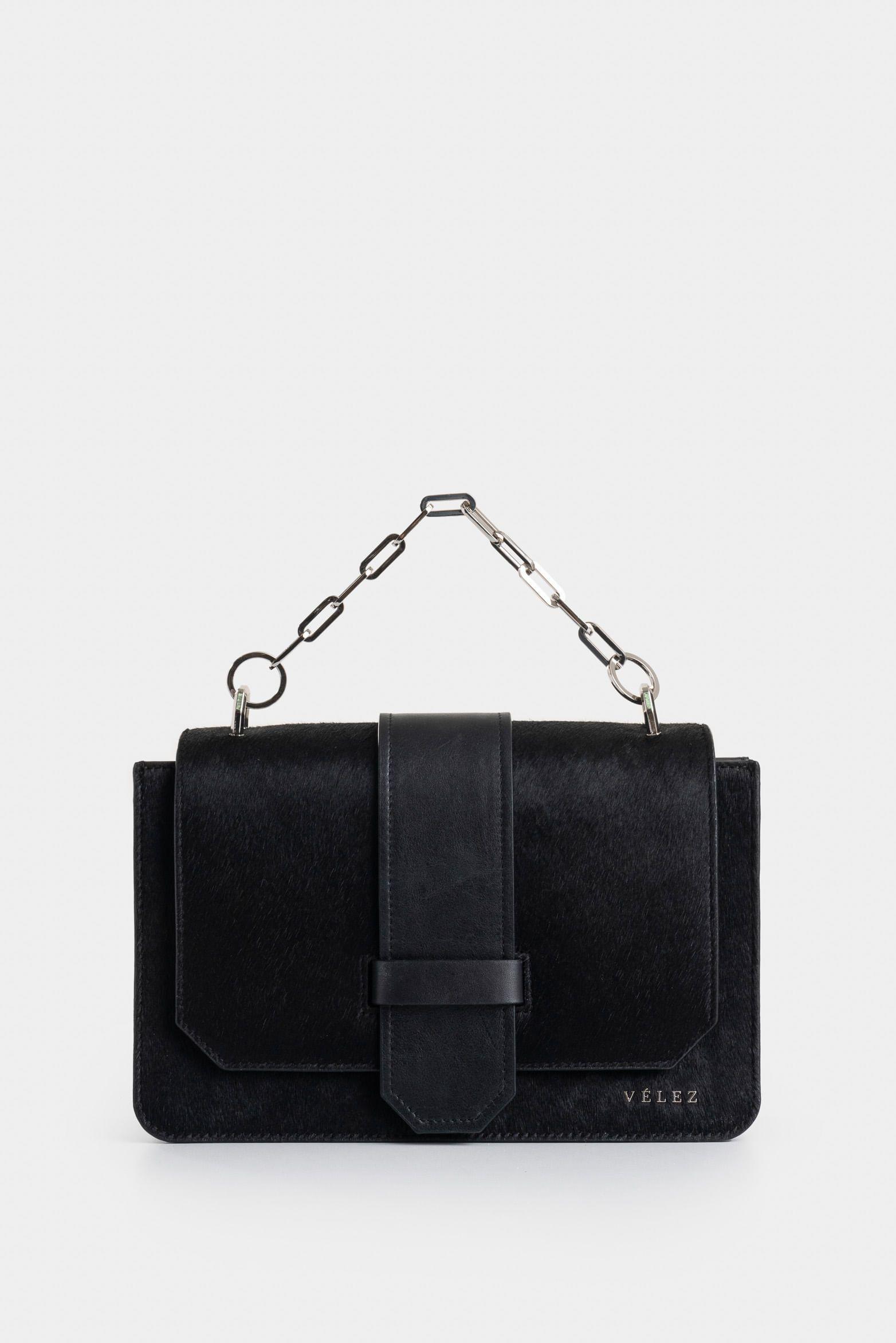 Bowling Garniel maxi de cuero pelo para mujer con cadena negro-3