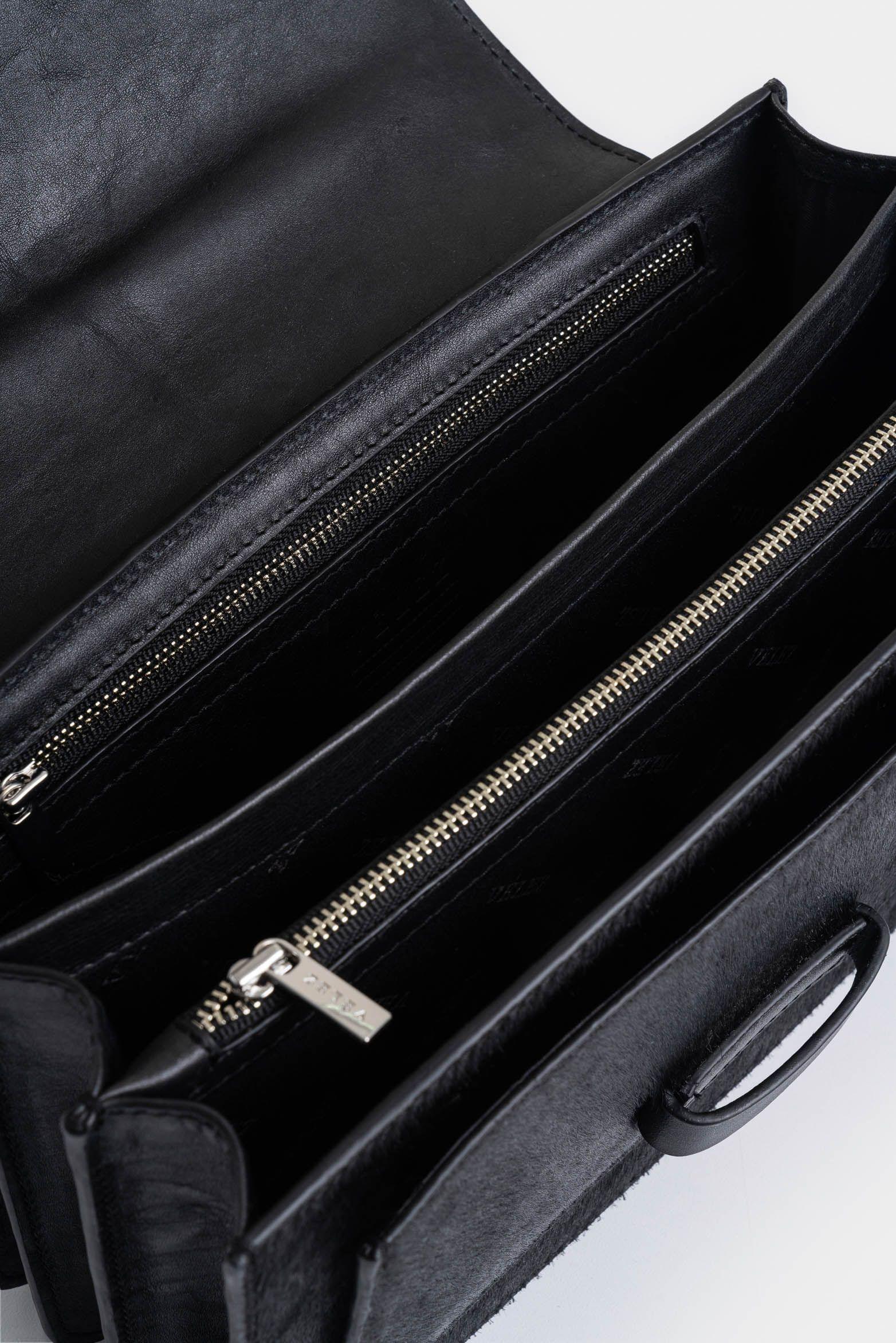 Bowling Garniel maxi de cuero pelo para mujer con cadena negro-4