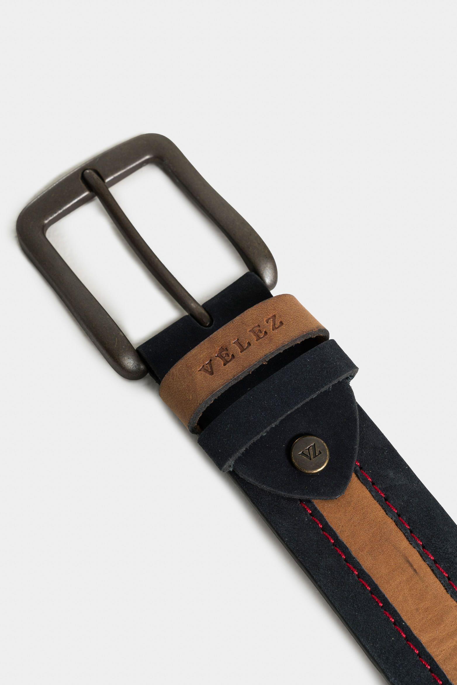 Vélez Cinturón Unifaz De Cuero Combinado Azul Oscuro-3
