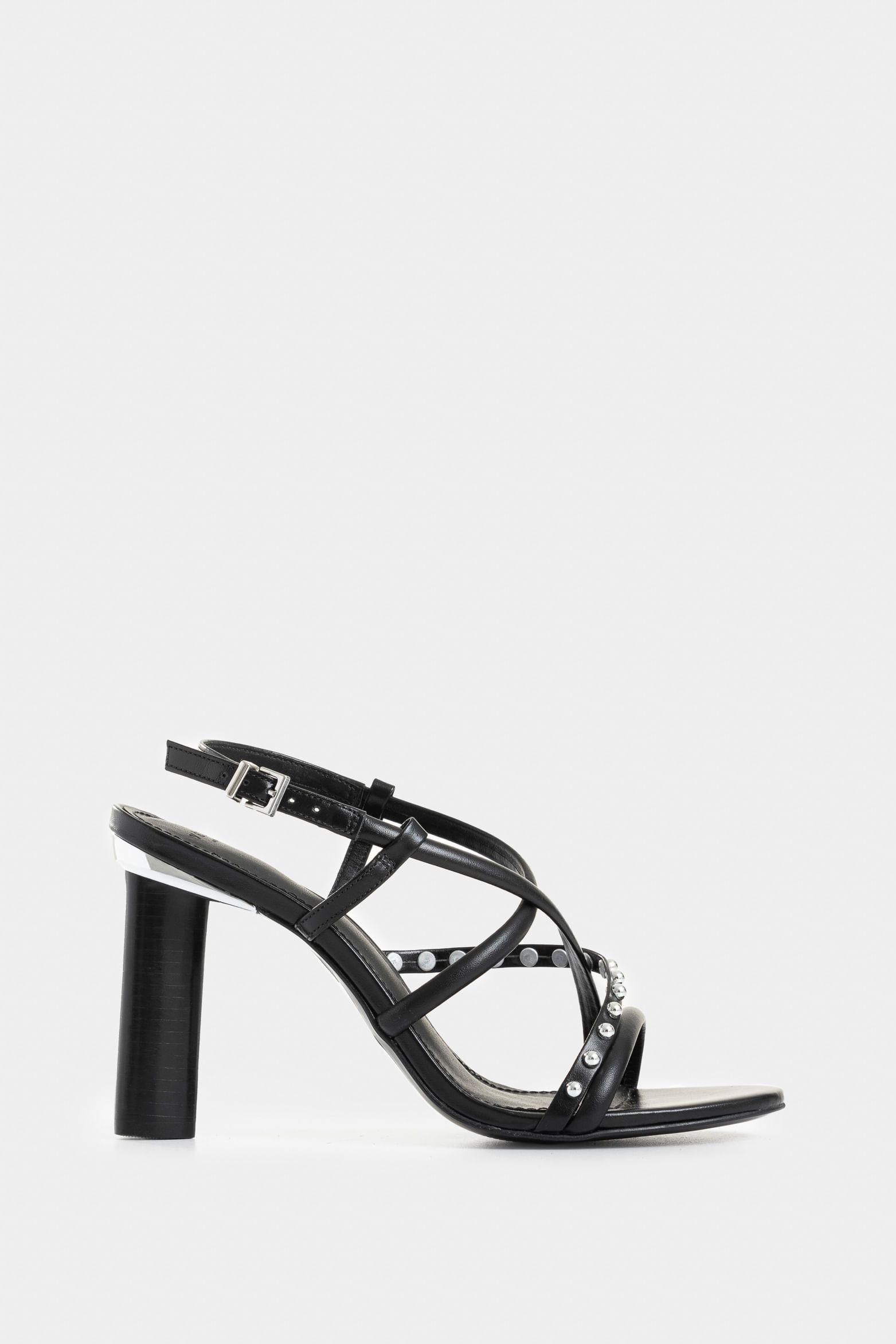 Sandalia tacón Daca de cuero para mujer taches negro-0