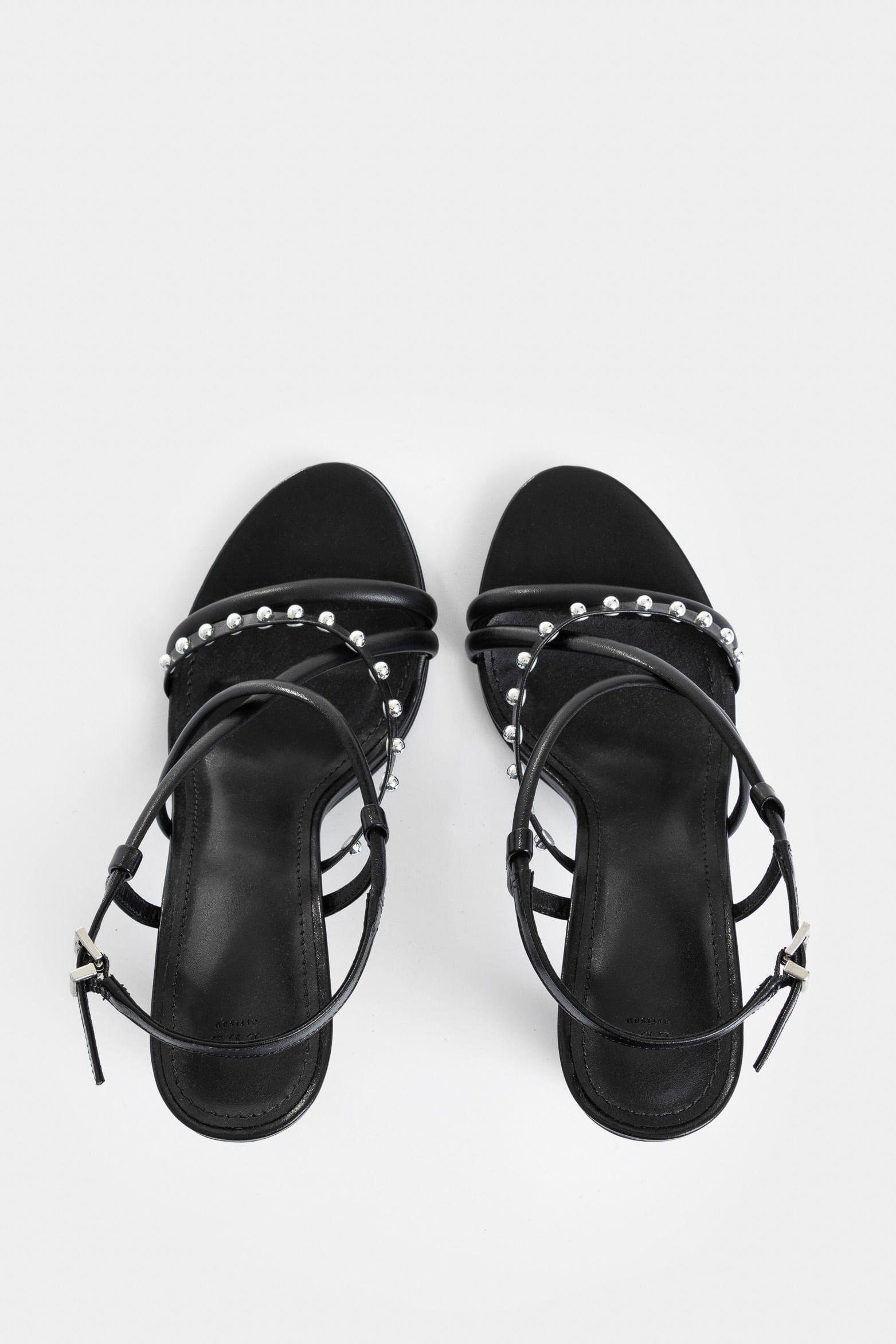 Sandalia tacón Daca de cuero para mujer taches negro-3