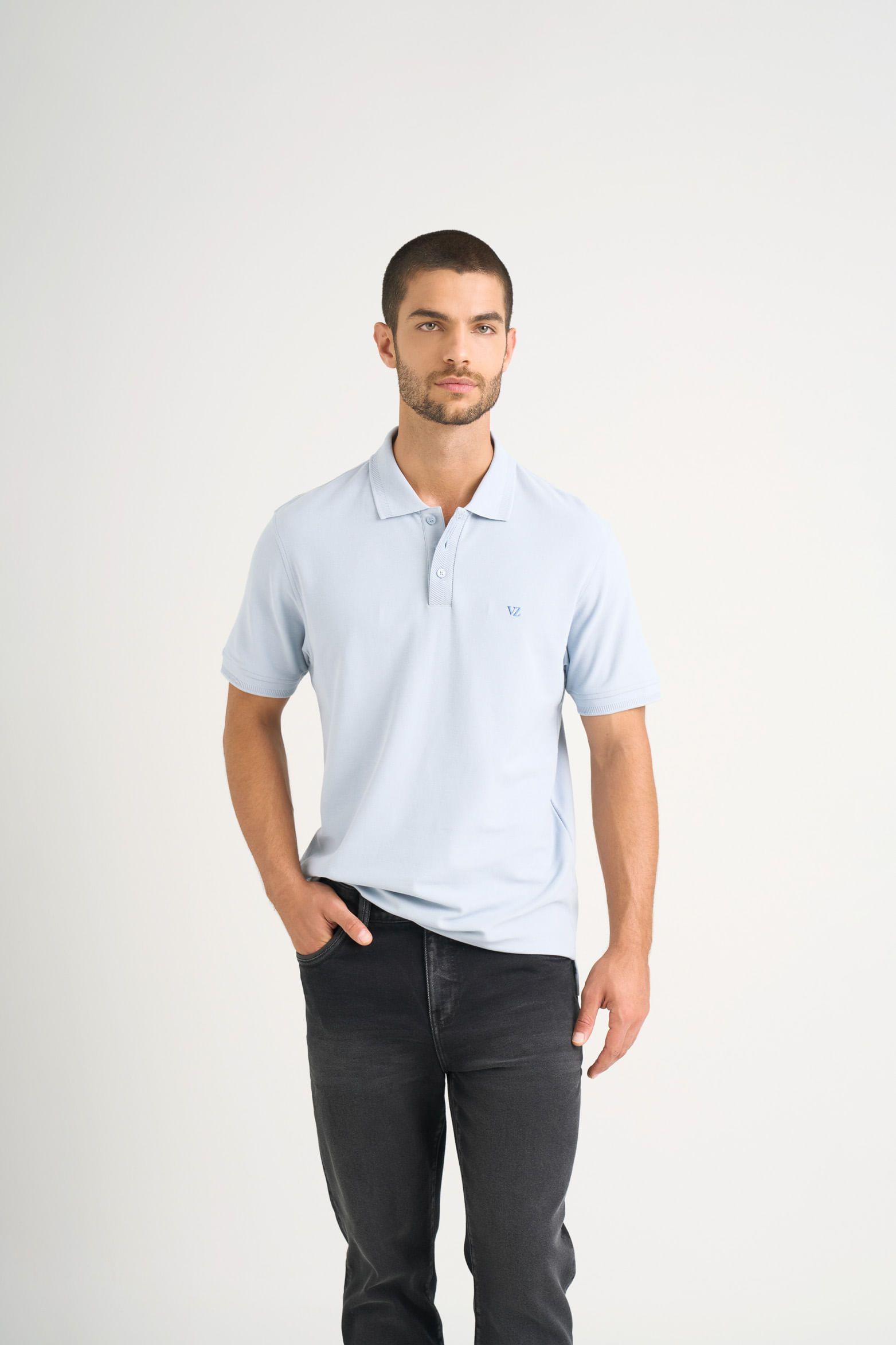 Vélez Polera Polo Hombre SemiFit Detalle Jacquard Azul Claro-0