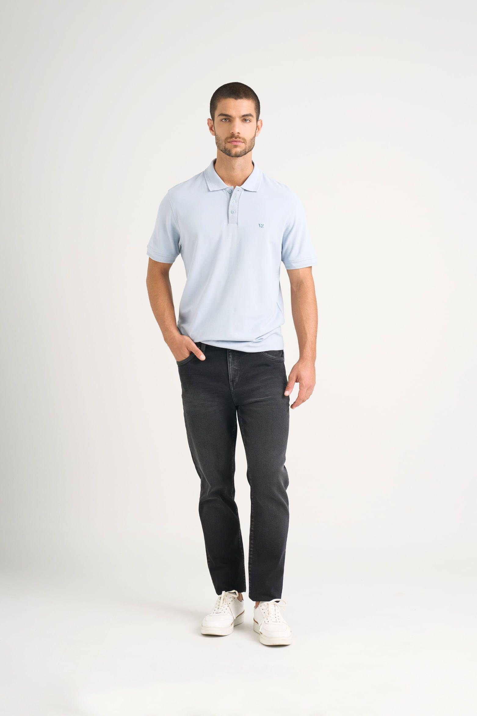 Vélez Polera Polo Hombre SemiFit Detalle Jacquard Azul Claro-1
