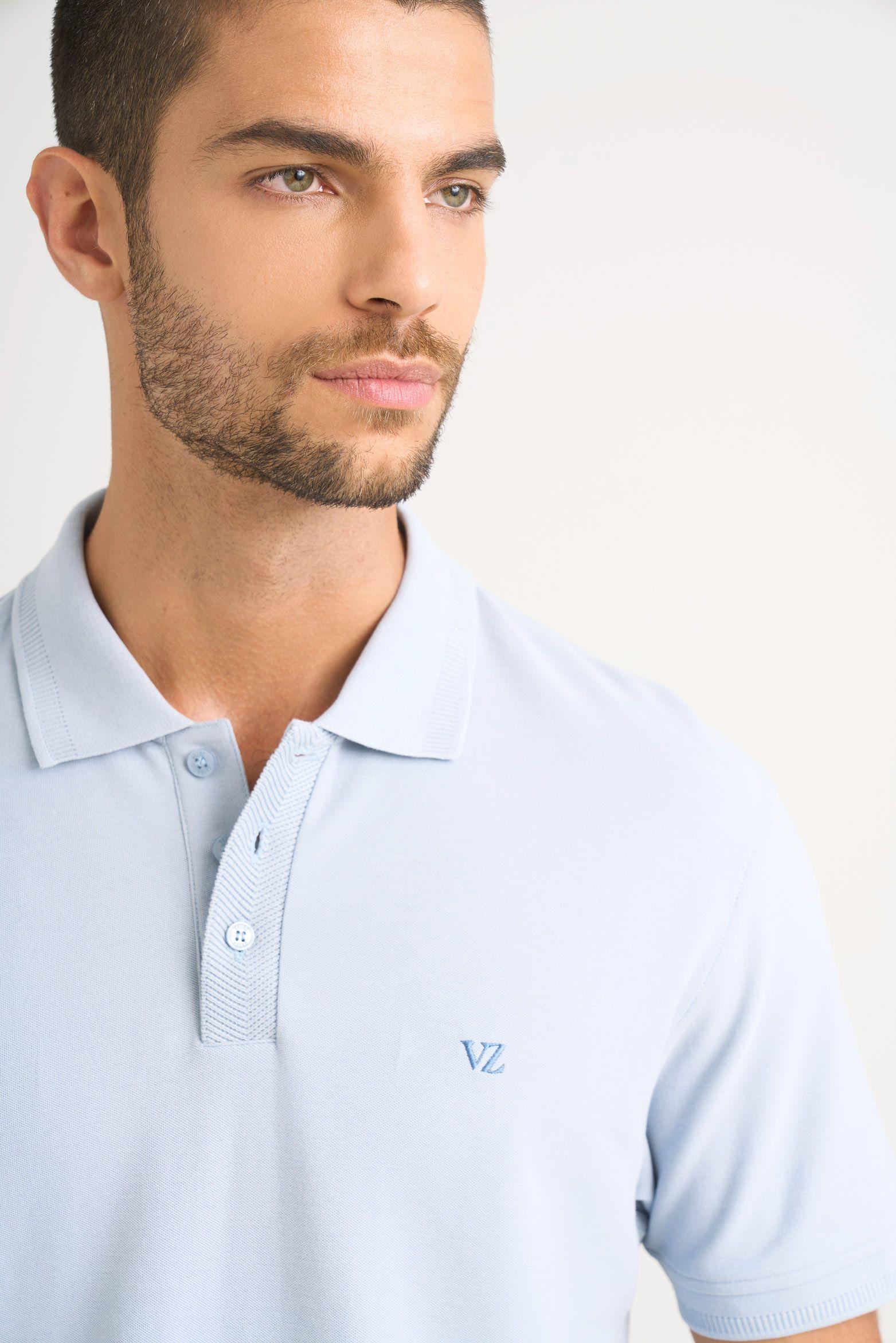 Vélez Polera Polo Hombre SemiFit Detalle Jacquard Azul Claro-2