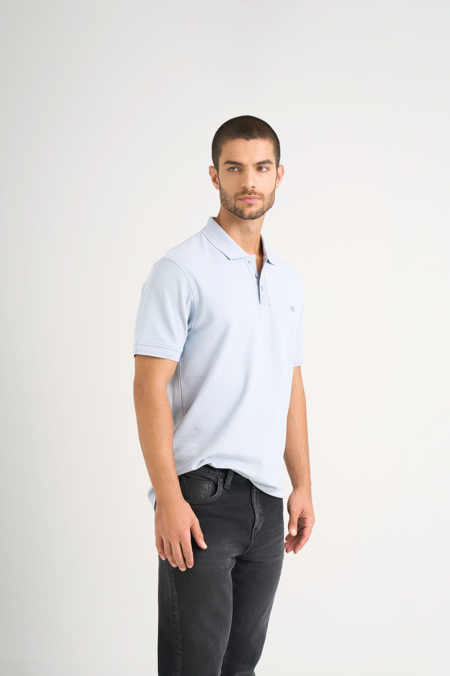 Vélez Polera Polo Hombre SemiFit Detalle Jacquard Azul Claro-3