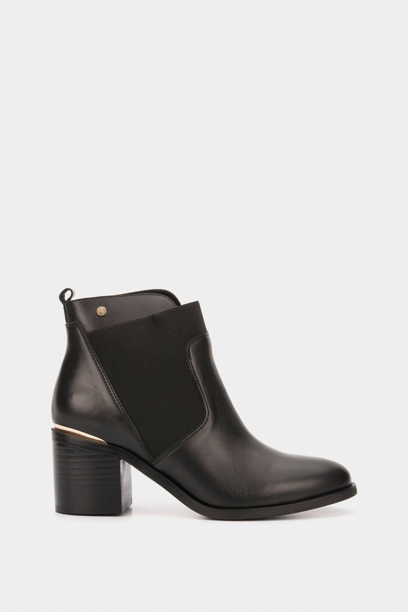 Botines tacón Burgos de cuero aplique  negro-0