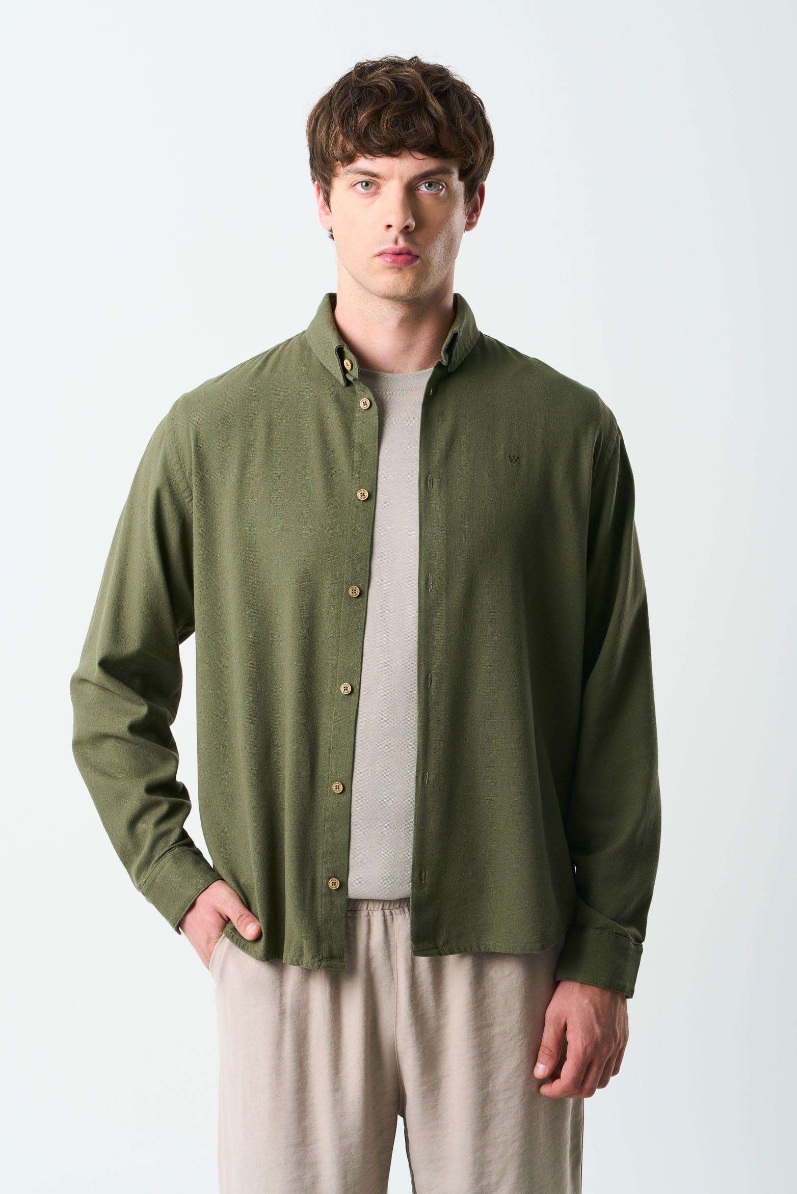 Vélez Camisa Manga Larga Semi Fitted Hombre Roma Verde Oliva-0