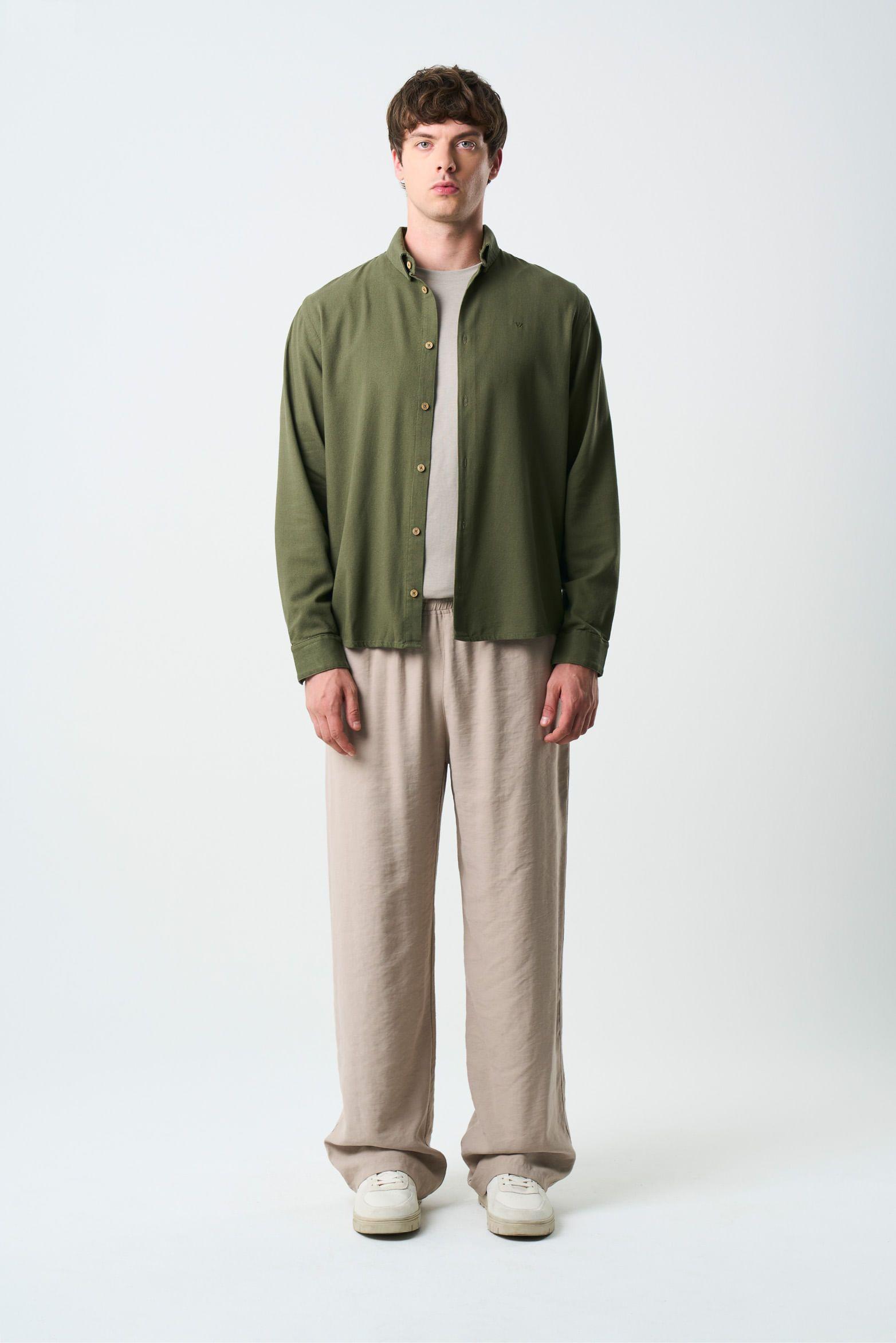 Vélez Camisa Manga Larga Semi Fitted Hombre Roma Verde Oliva-3
