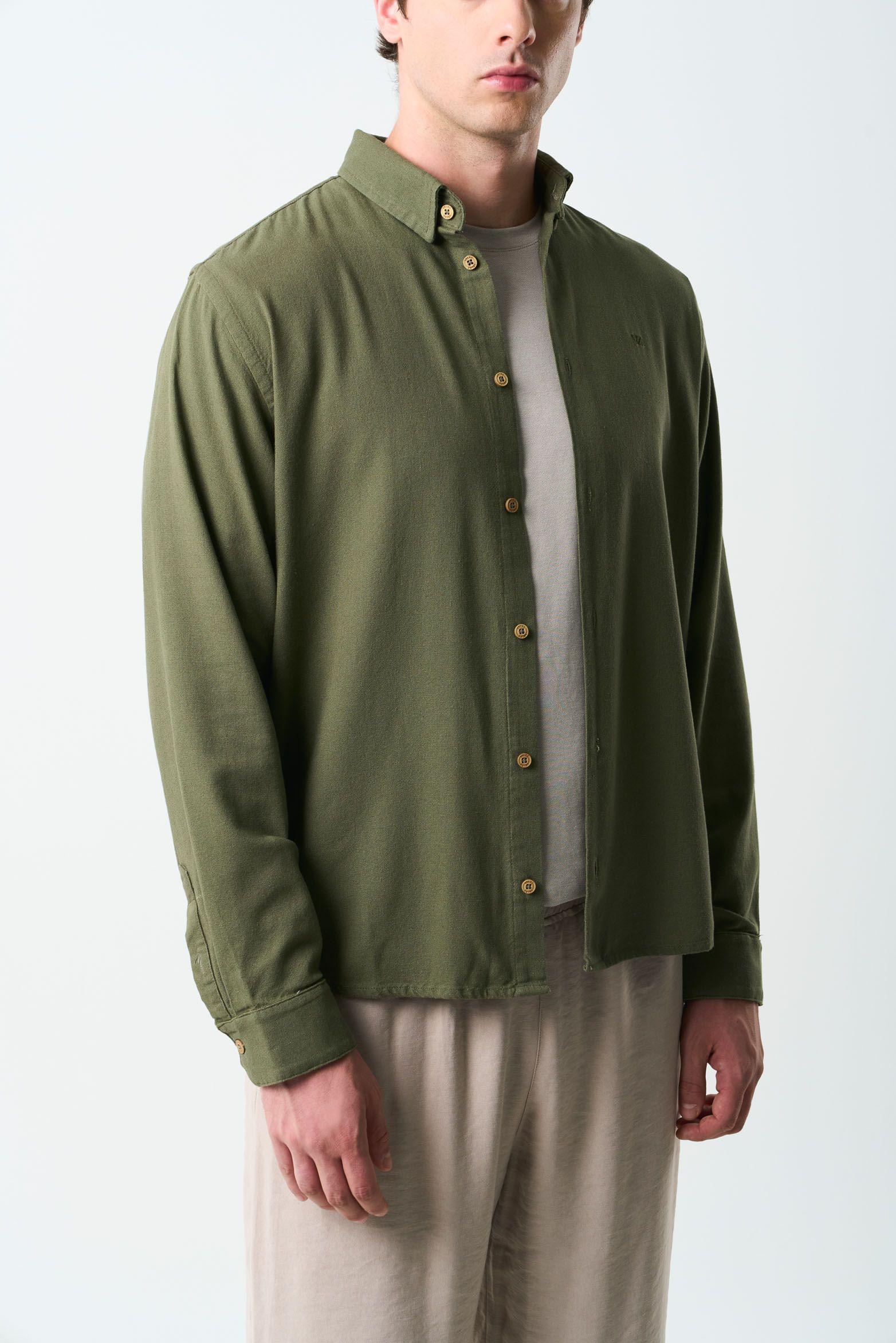 Vélez Camisa Manga Larga Semi Fitted Hombre Roma Verde Oliva-4