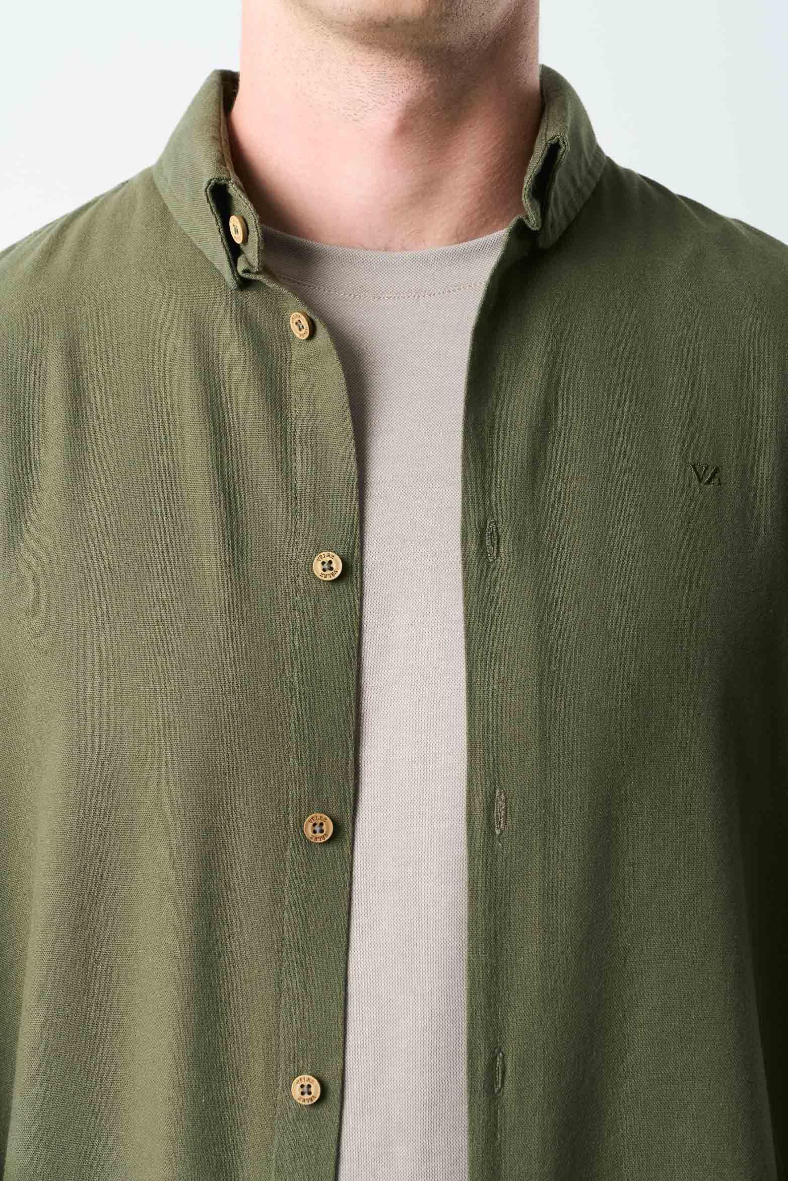 Vélez Camisa Manga Larga Semi Fitted Hombre Roma Verde Oliva-5