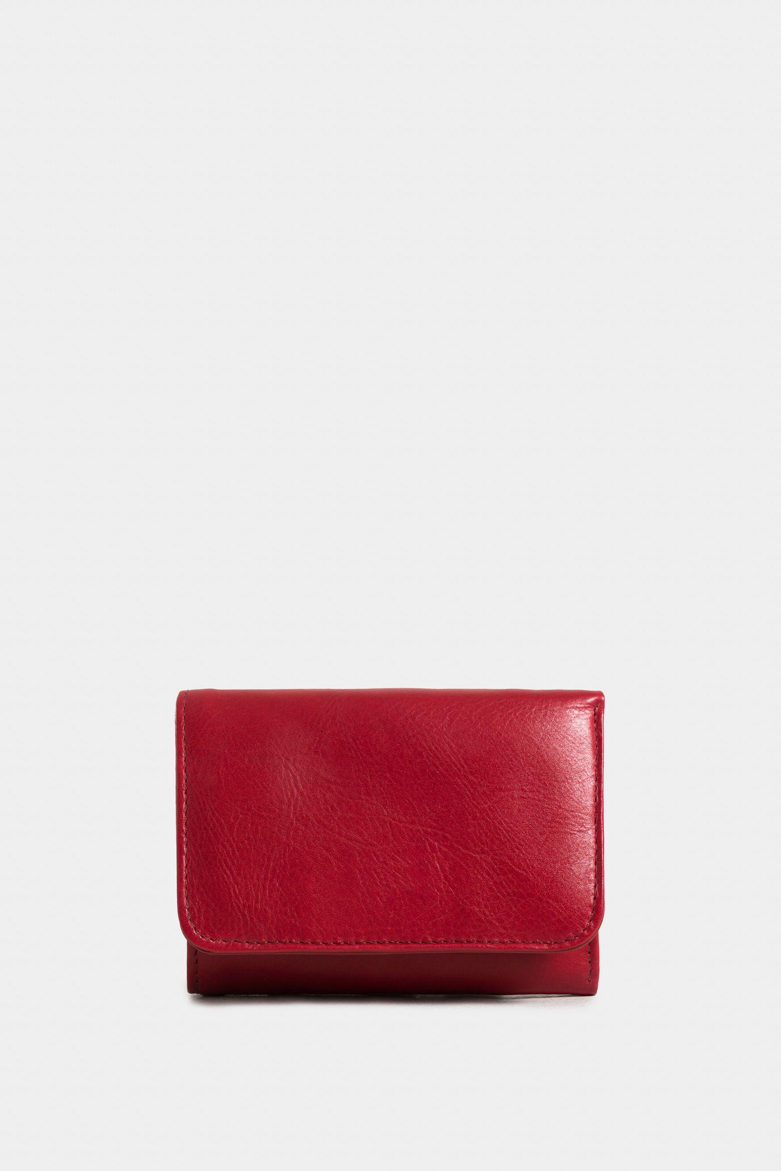 Billetera pequeña de cuero para mujer monedero broche rojo-2