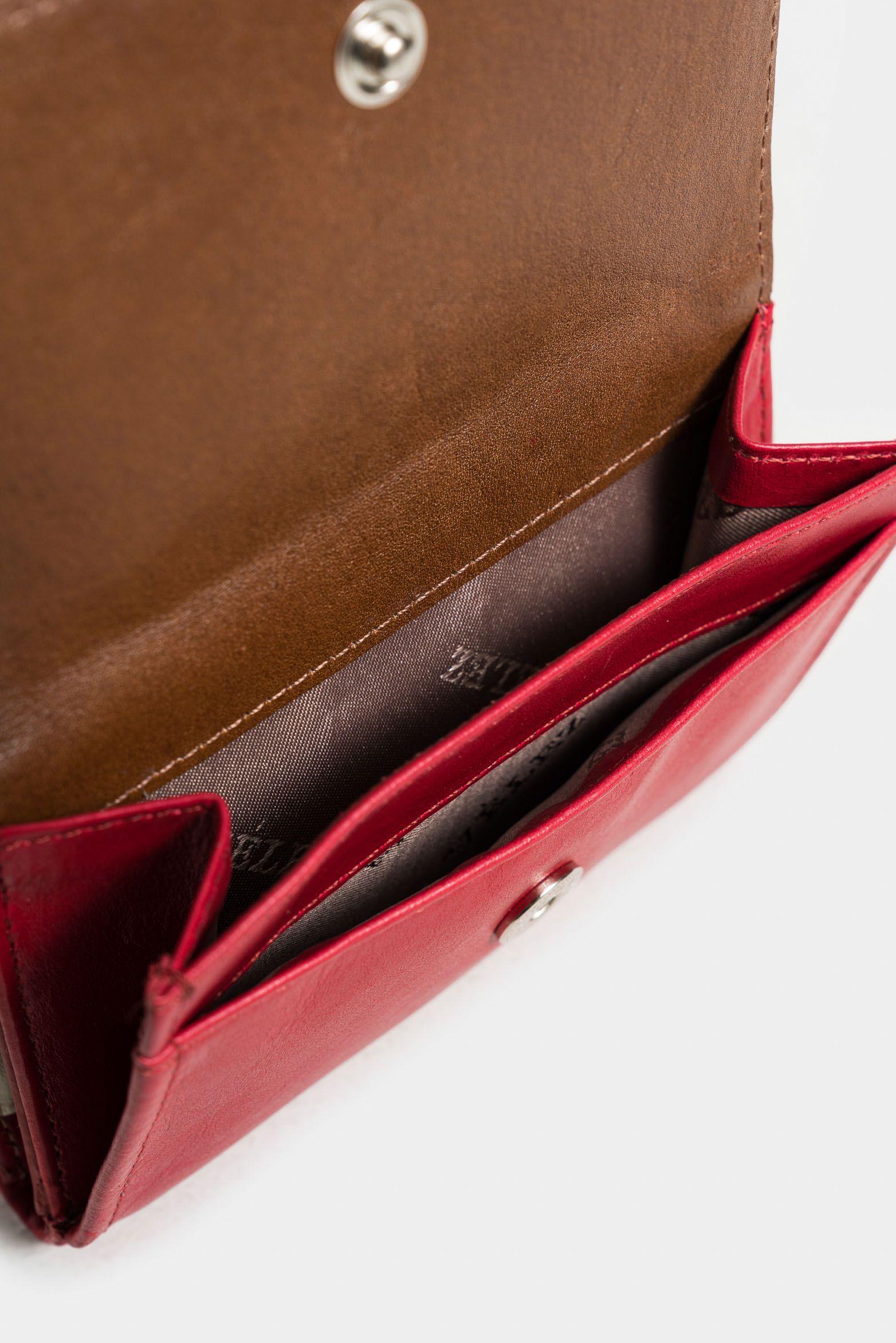 Billetera pequeña de cuero para mujer monedero broche rojo-4