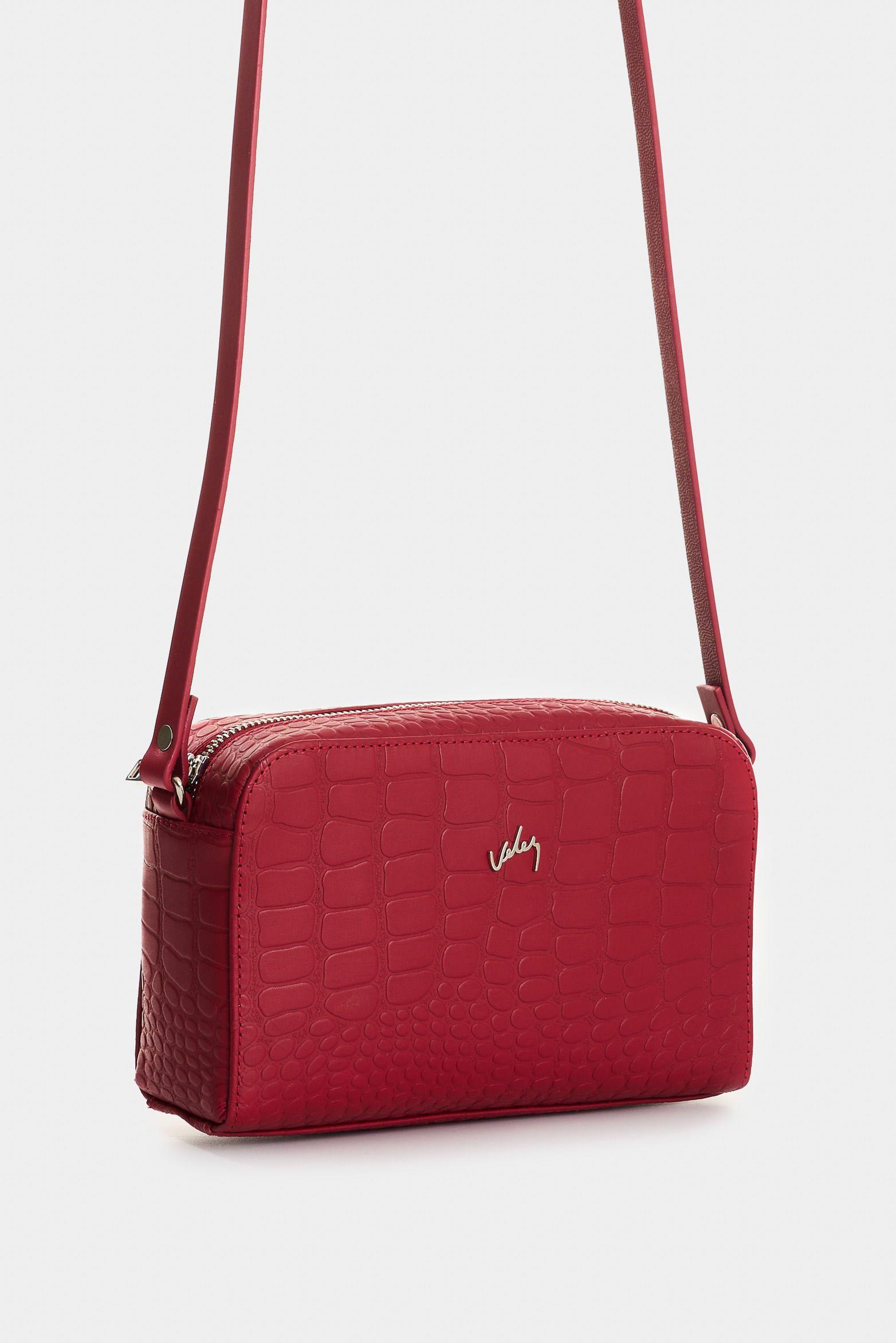 Vélez Bandolera De Cuero Grabado Para Mujer Verona Rojo-1