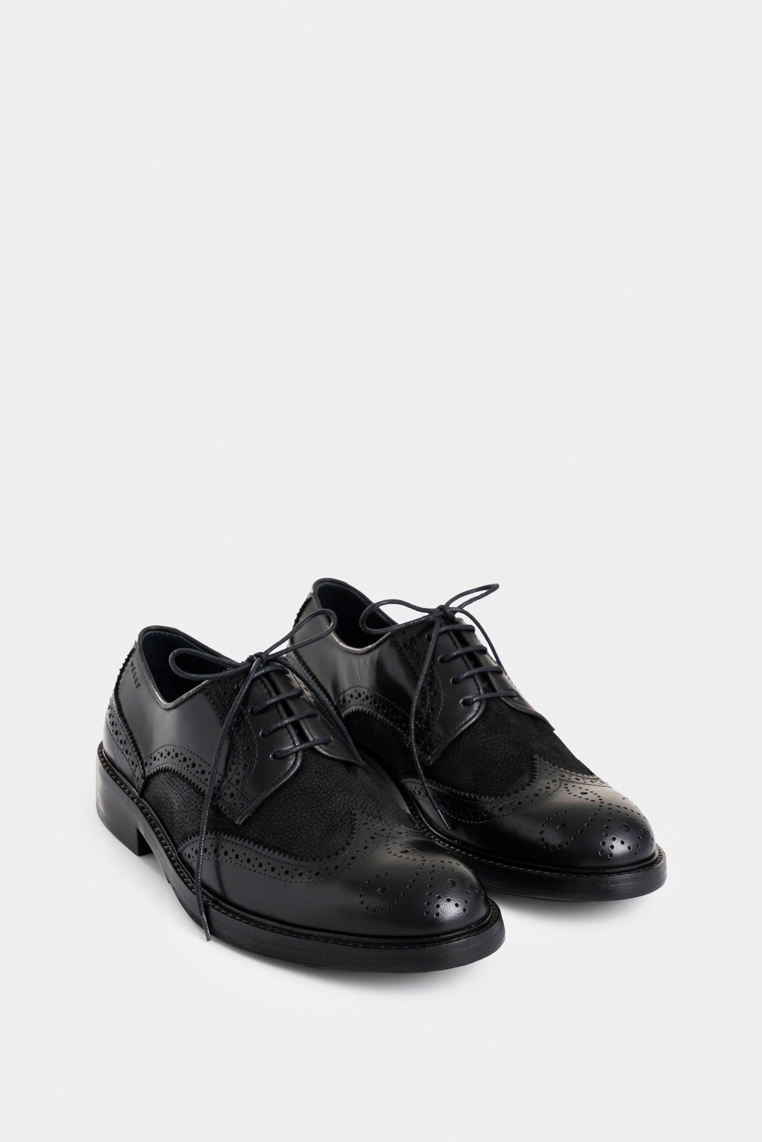 Zapatos cordón solar de cuero para hombre combinación de texturas negro-1