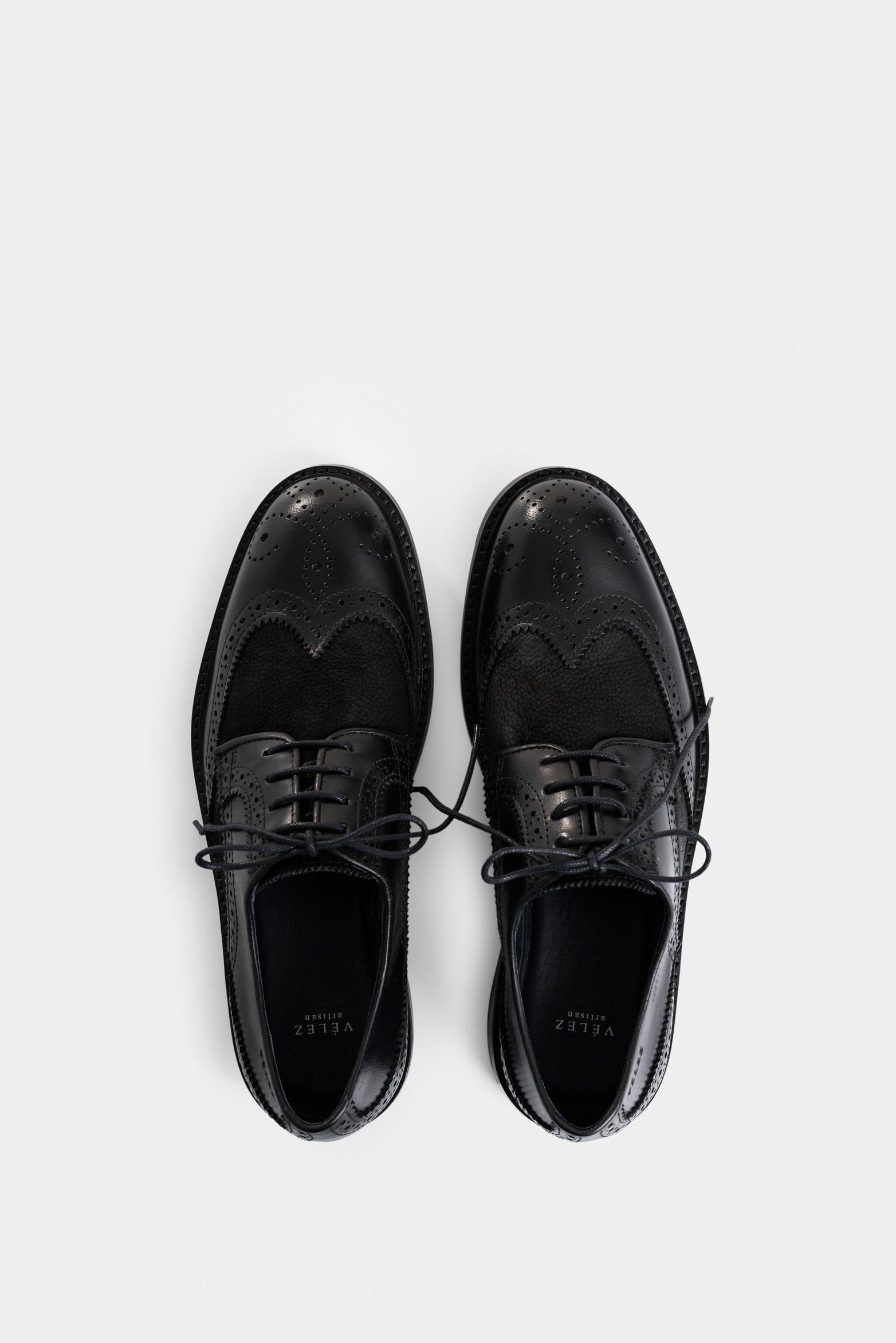 Zapatos cordón solar de cuero para hombre combinación de texturas negro-3