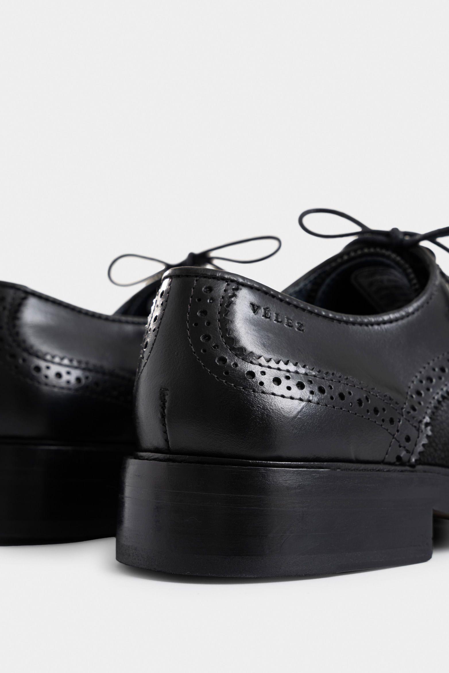 Zapatos cordón solar de cuero para hombre combinación de texturas negro-4