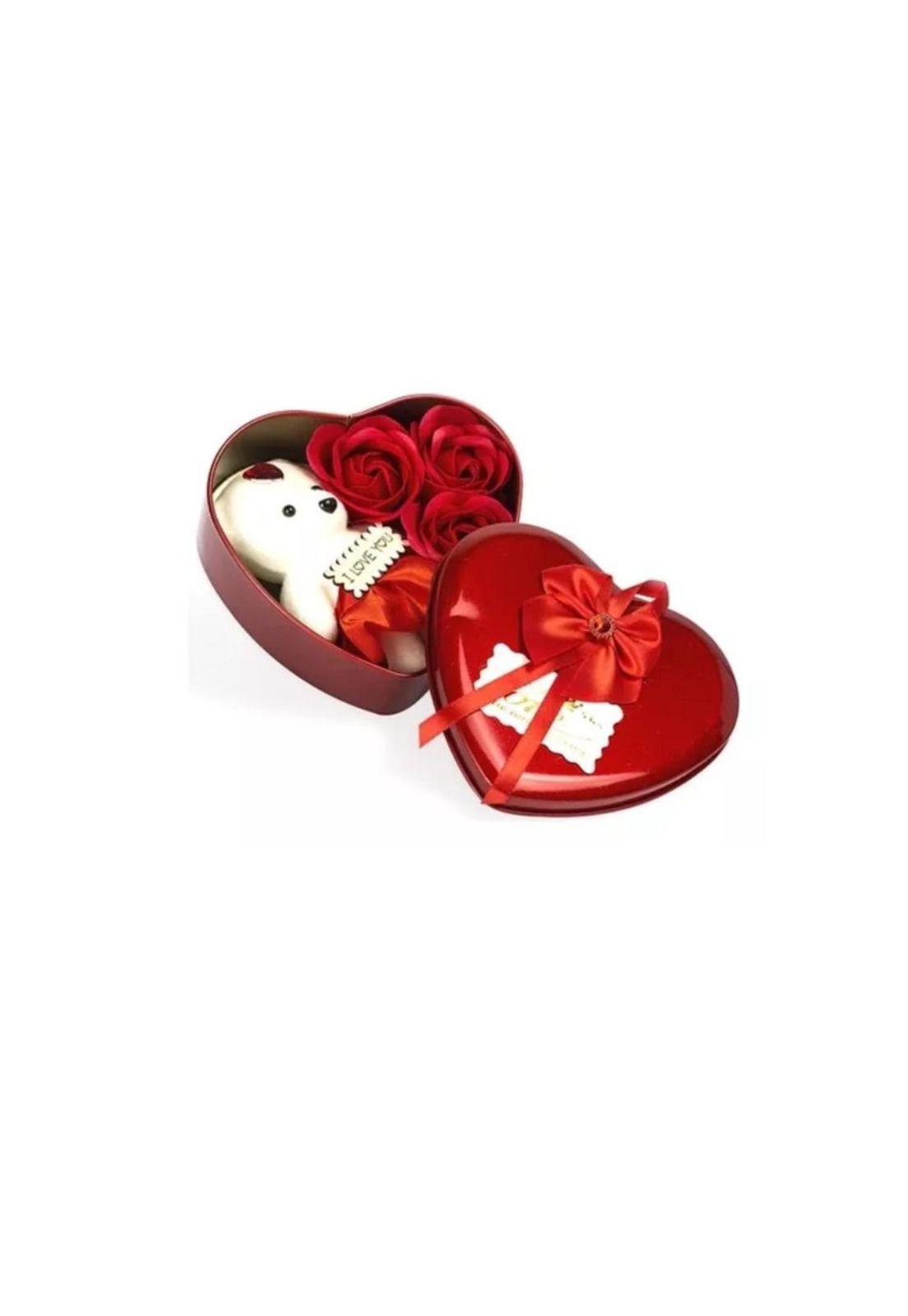 Peluche Osito Con Rosas, Caja Metalica Corazon Y Cinta PB-F1-2