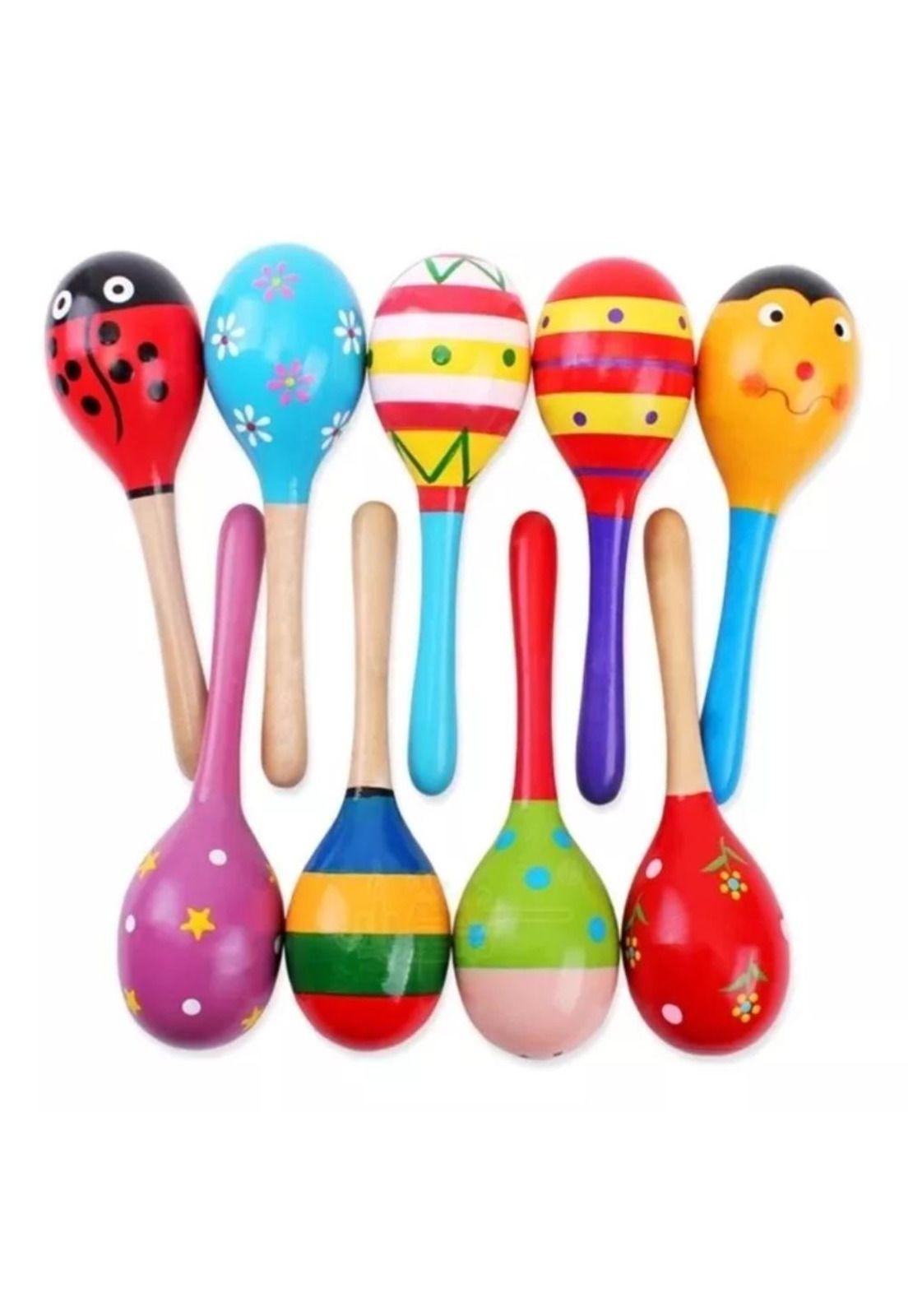 Maracas de madera 2 unidades infantil diferentes diseños PB-C10-1