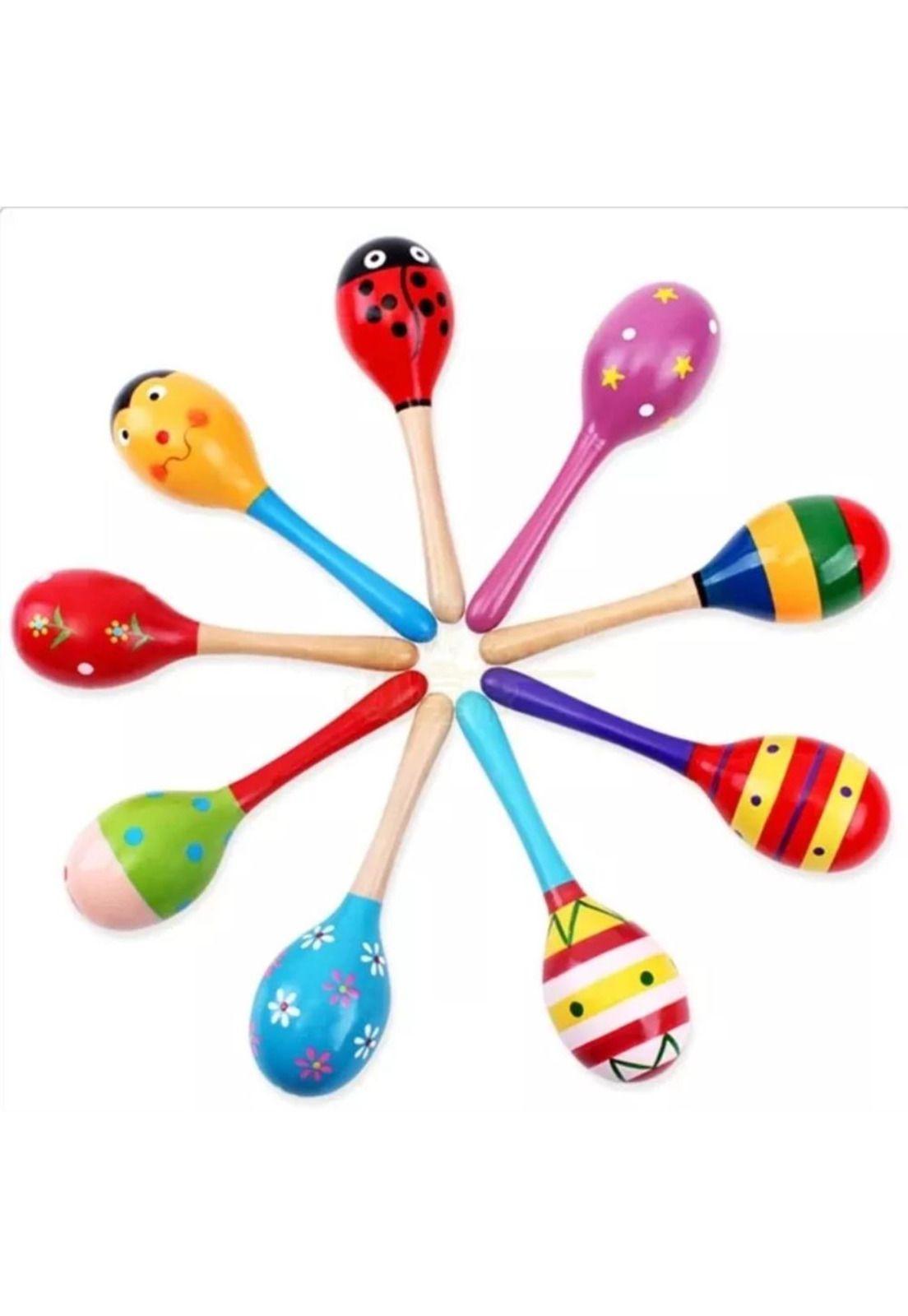 Maracas de madera 2 unidades infantil diferentes diseños PB-C10-2