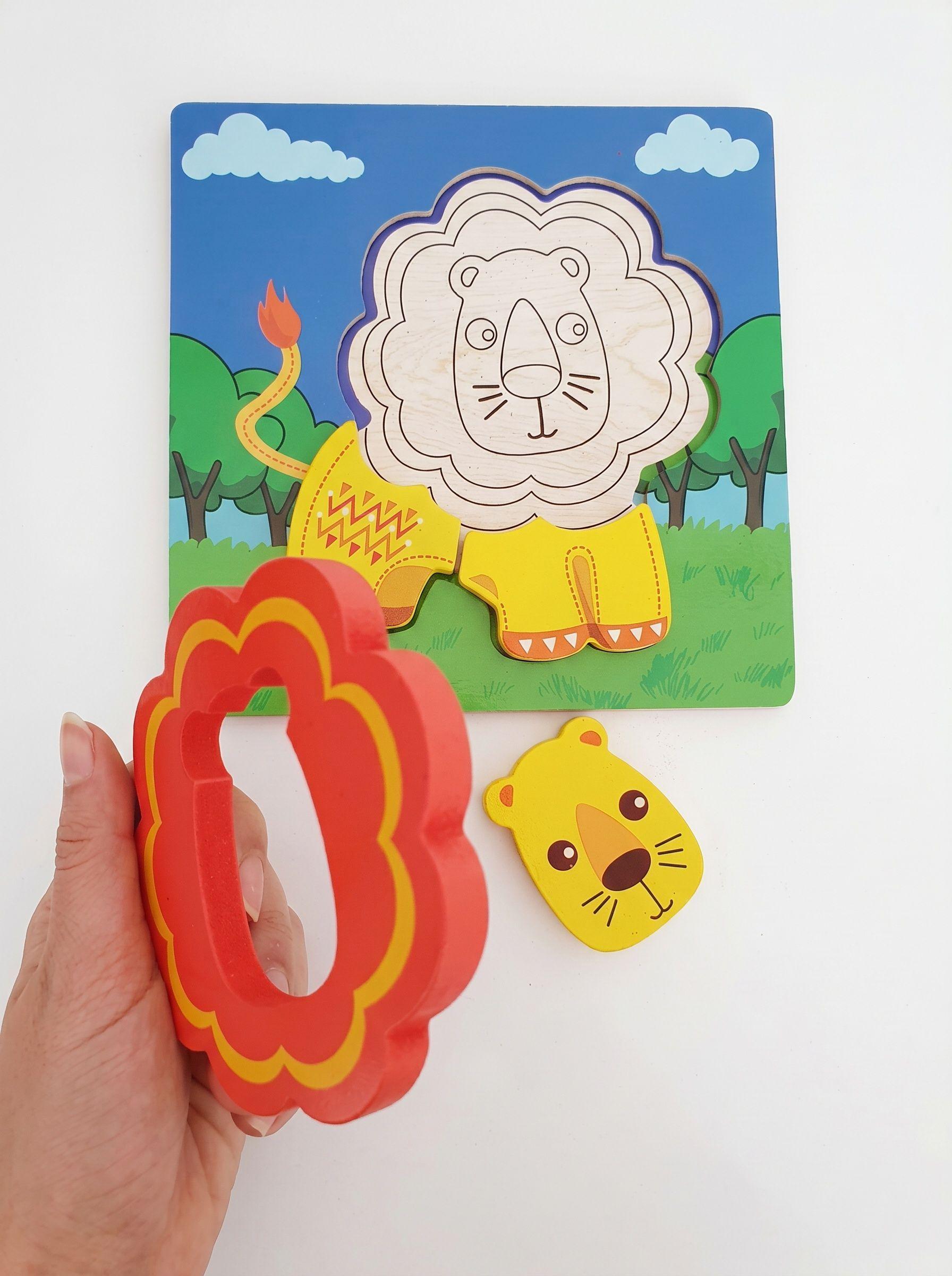 Rompecabezas Madera León Didáctico Para Niños 15cm-2