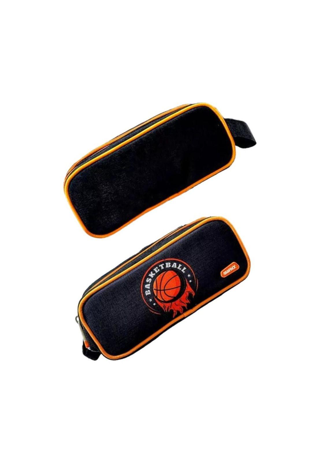 Estuche escolar Grande 3 Cierres Basquet Negro con naranjo PB-B2-2