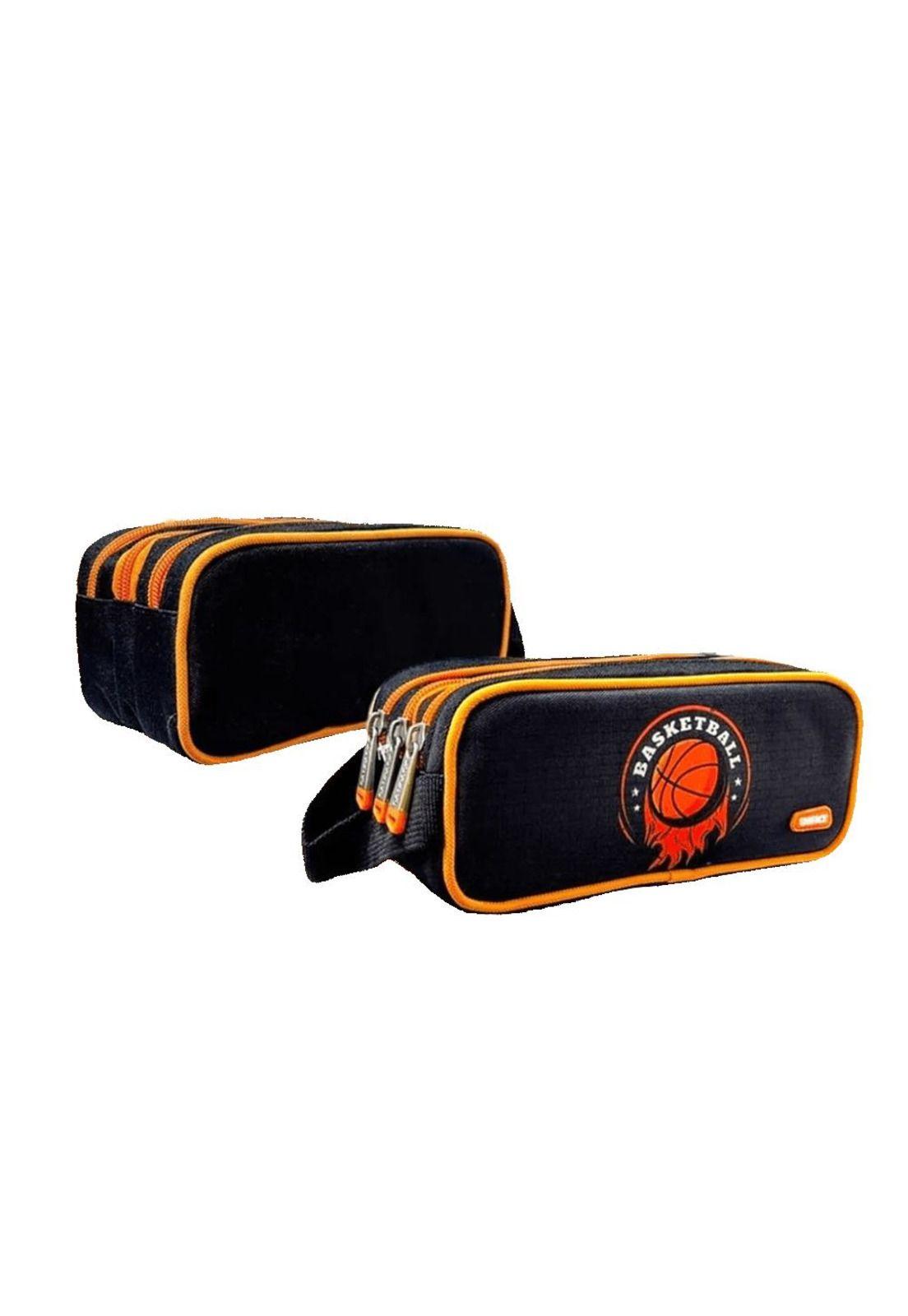 Estuche escolar Grande 3 Cierres Basquet Negro con naranjo PB-B2-0
