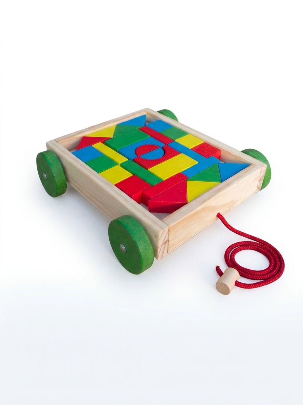 Carro de arraste madera figuras encajes. Artidix-0