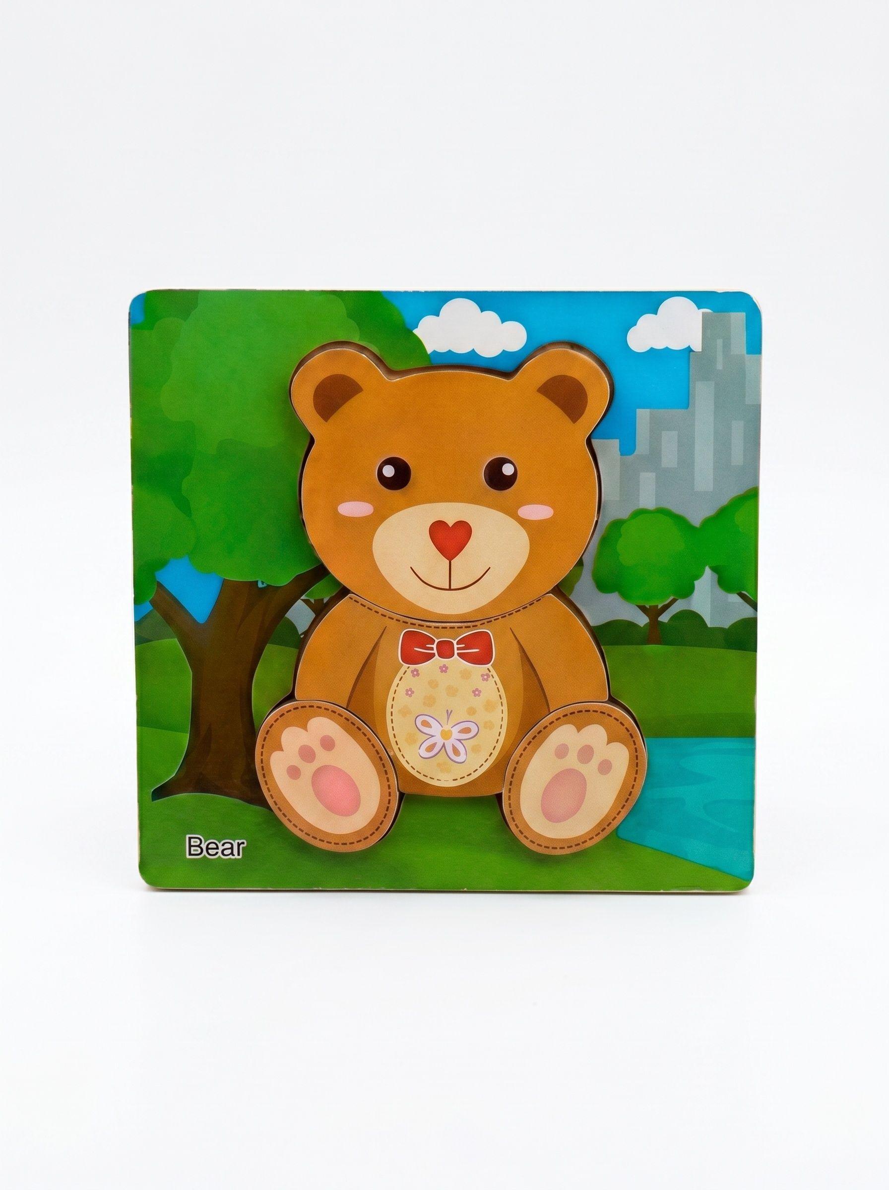Rompecabezas Madera Oso Didáctico Para Niños 15cm-3