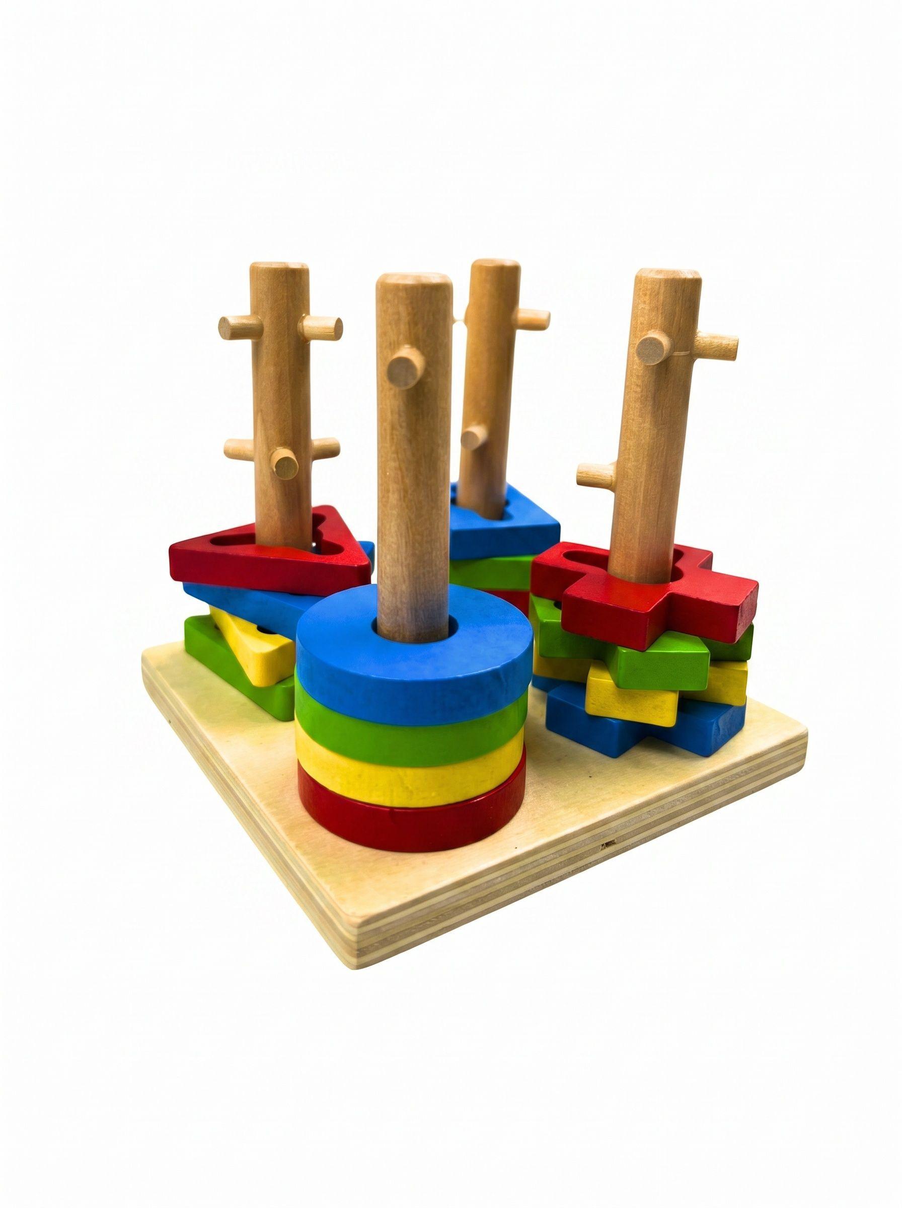 Juego De Madera Encaje Montessori 4 Columnas 17 Piezas-2