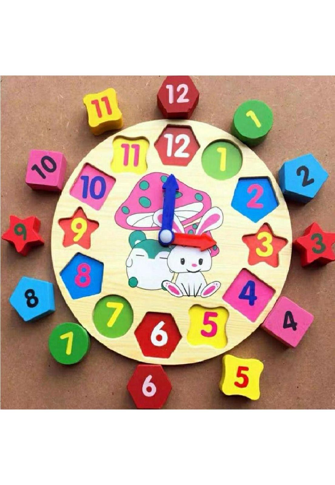 Reloj Figuras Geométrica Encaje De Madera Para Niños PB-C3-2