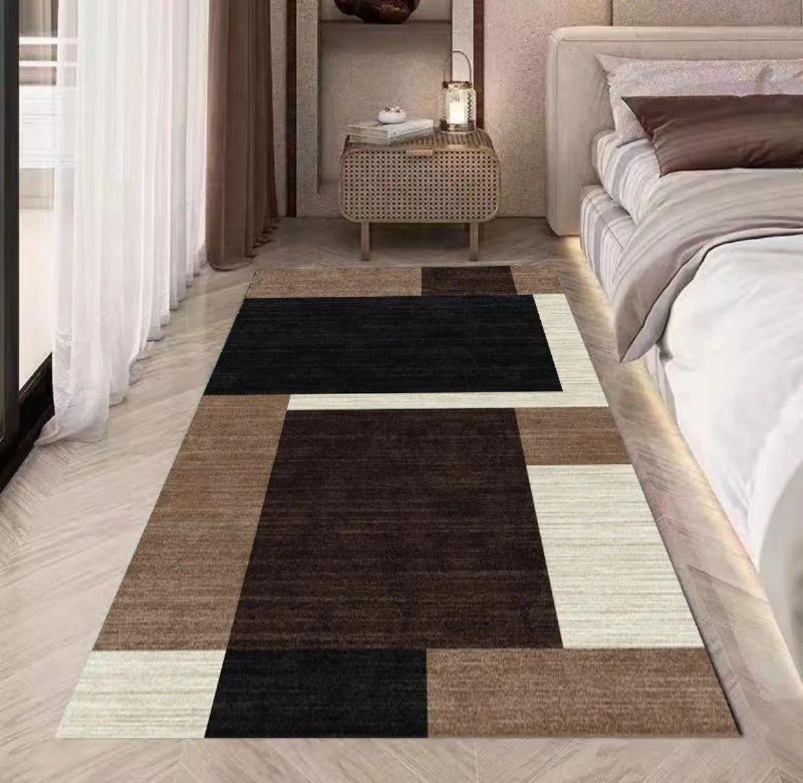 Alfombra Pasillera 3d Decorativa W.m G Moderna 1.8 M 60 Cm Cafey Beige Y Negro-2